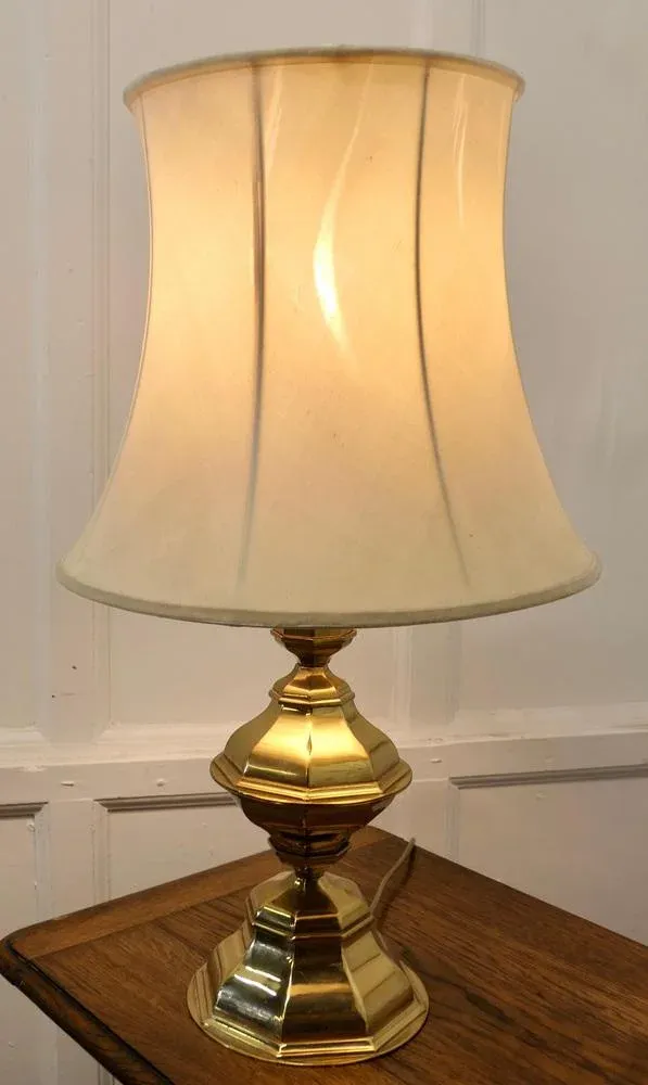 Large Bulbous Octagonal Brass Table Lamp, 1960s
