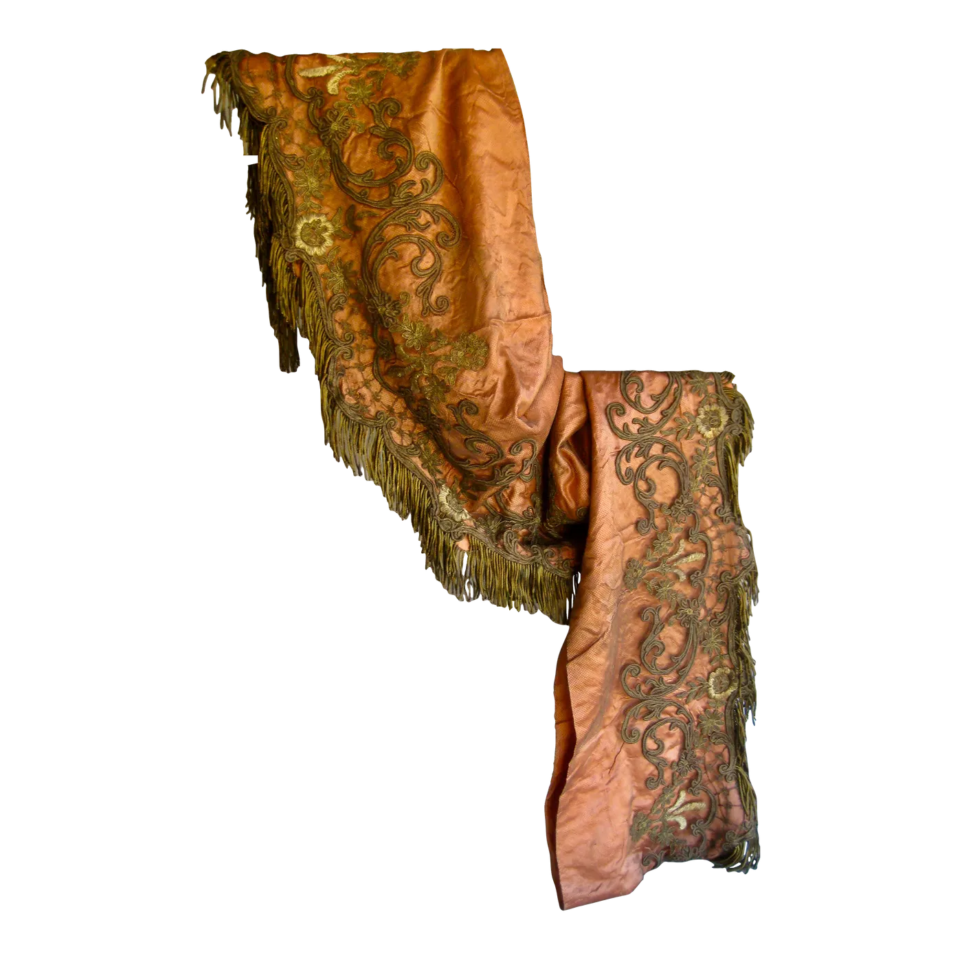 French Large Metallic Gold Thread Embroidery Circa 1860 | Chairish