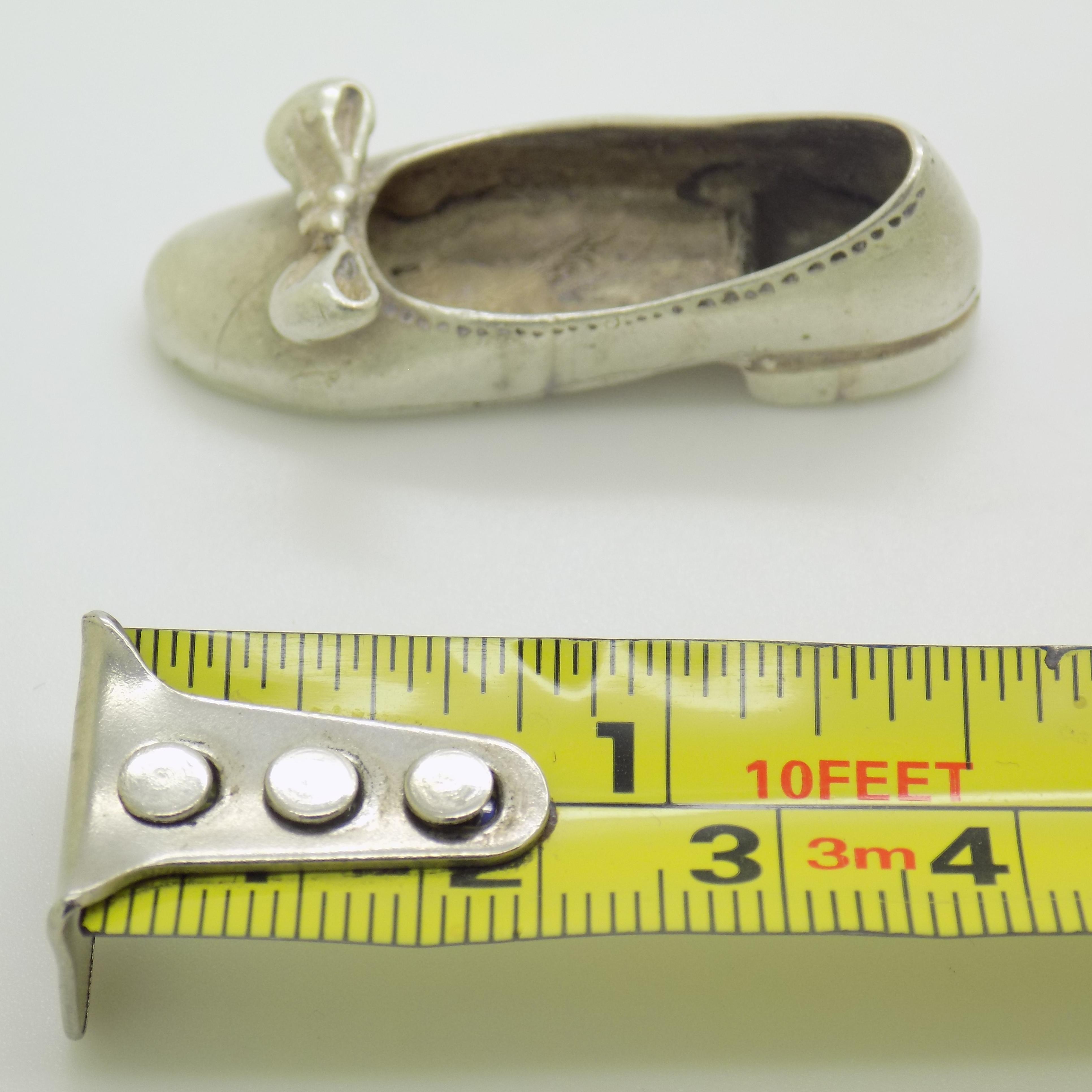 Vintage Italian Handmade Silver Shoe With Ribbon Dollhouse Miniature Collectible