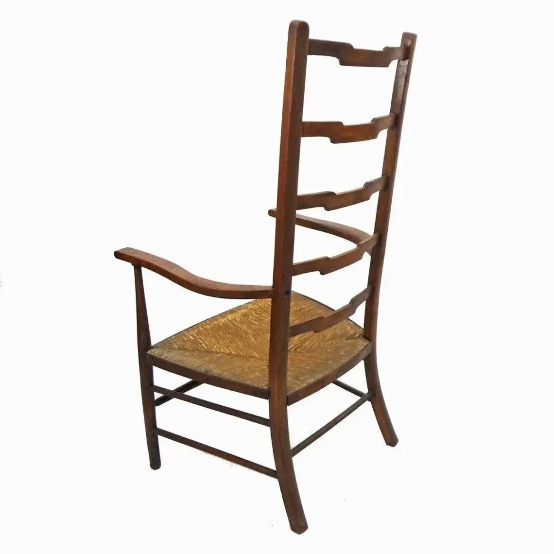 Early 20th Century English Arts and Crafts Ladder Back Chair Rush Seat