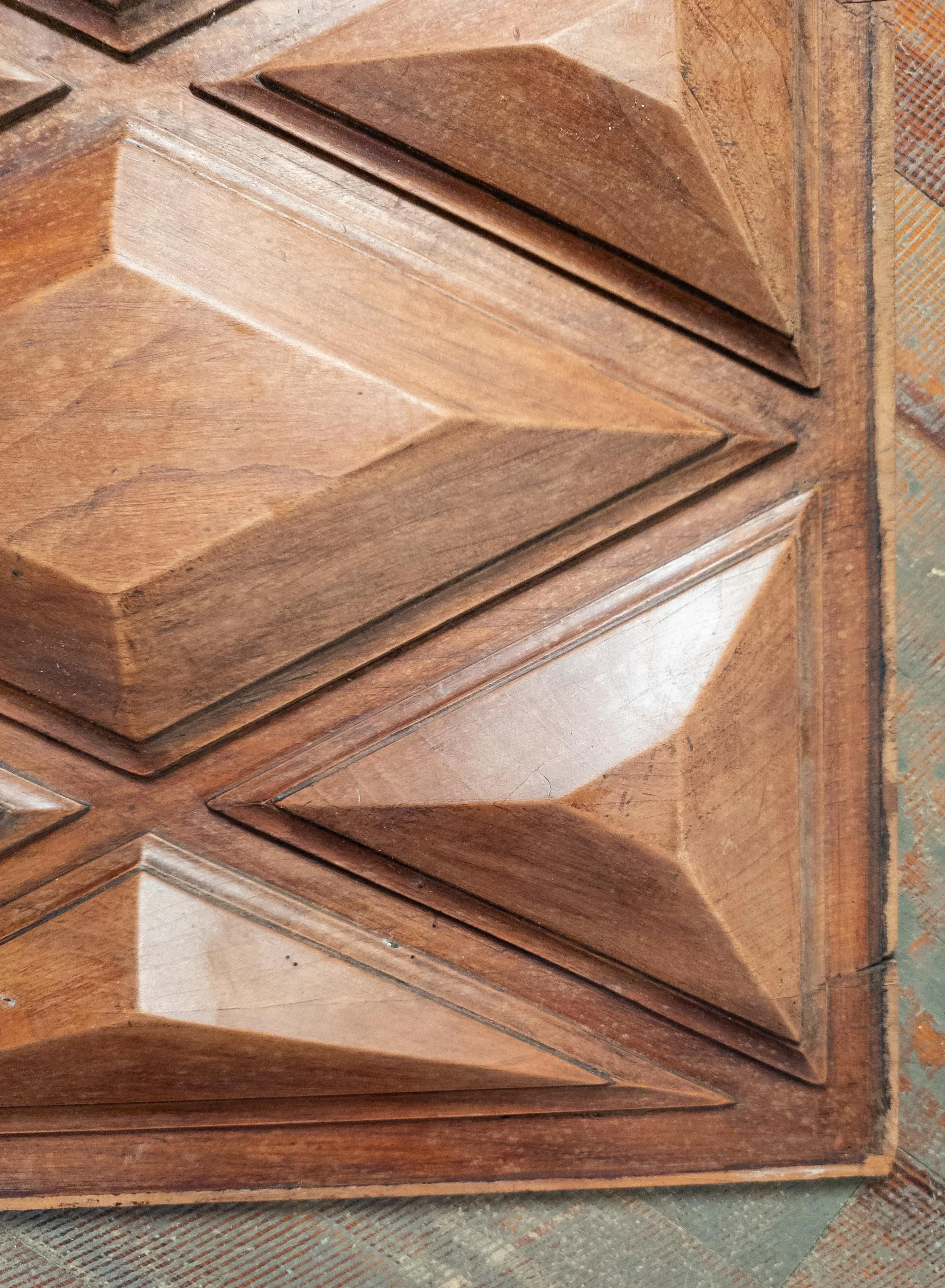 19th Century Sculptural Geometric Walnut Carved Furniture Panel Wall Decoration