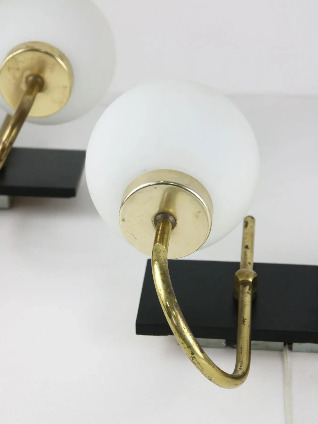 Mid-Century Brass & Opaline Sconces, Set of 2