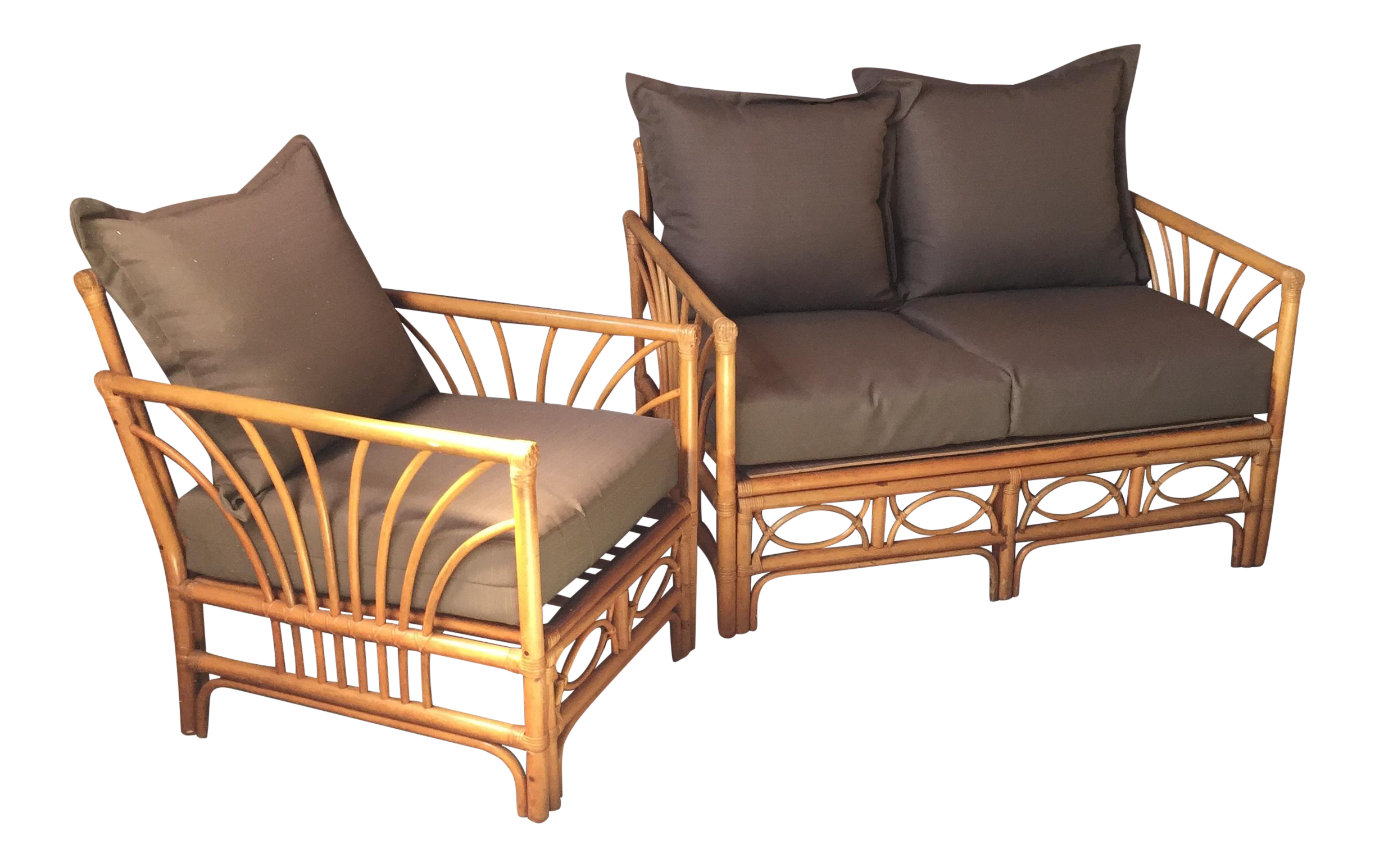 Vintage Rattan Bamboo Loveseat and Chair Set