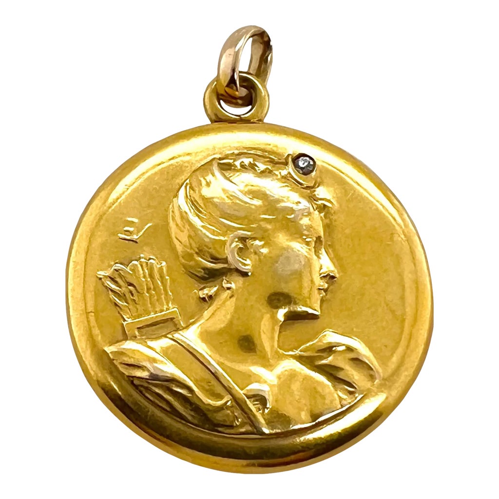 Victorian 14k Gold Diana the Huntress Locket With Diamond | Chairish