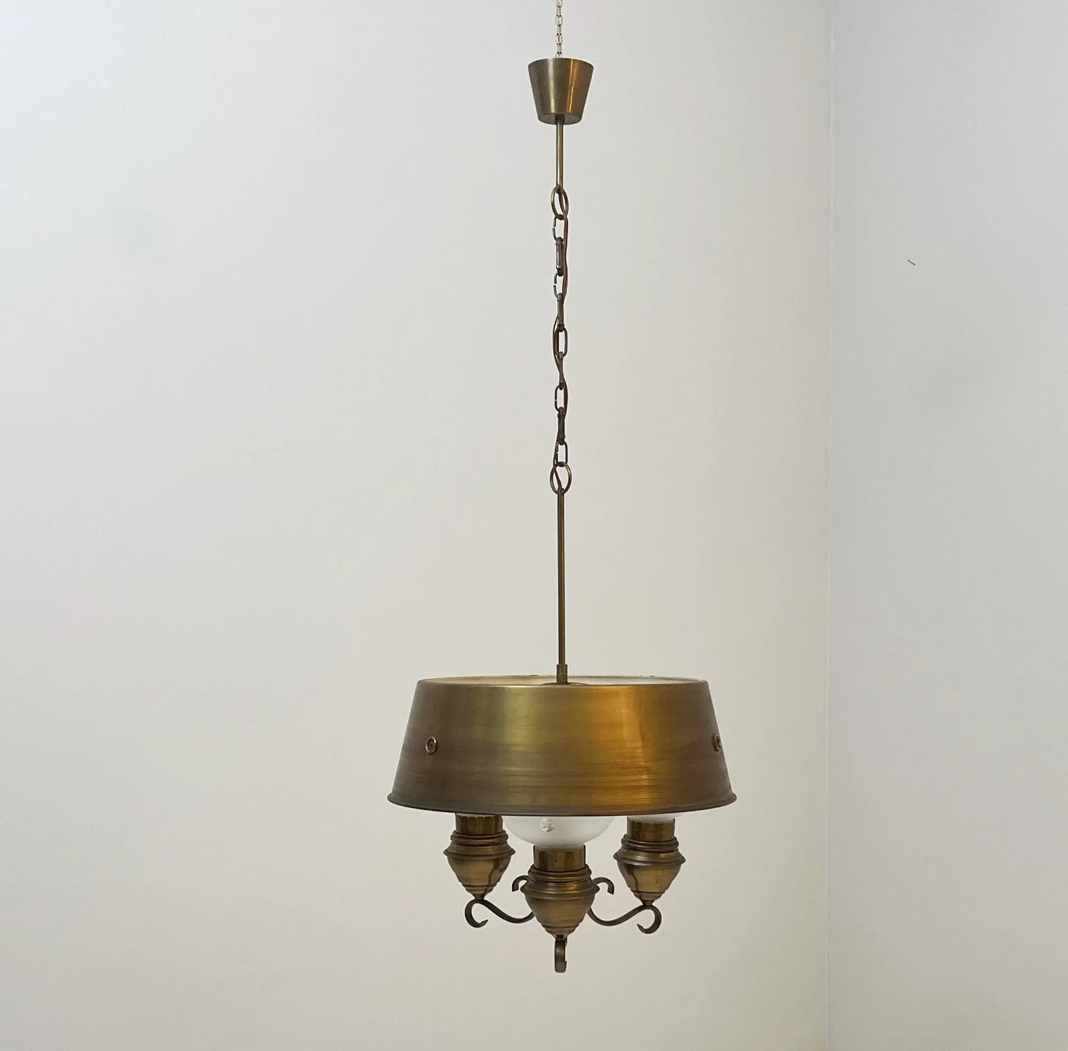 Brass and Glass Pendant Lamp, 1930s