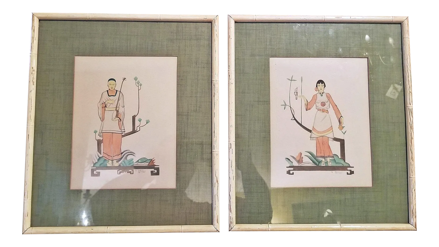 Early 20th Century Art Deco Mixed Media Paintings by Robert Reinhardt Von  Liski - a Pair, image size:1860x1046