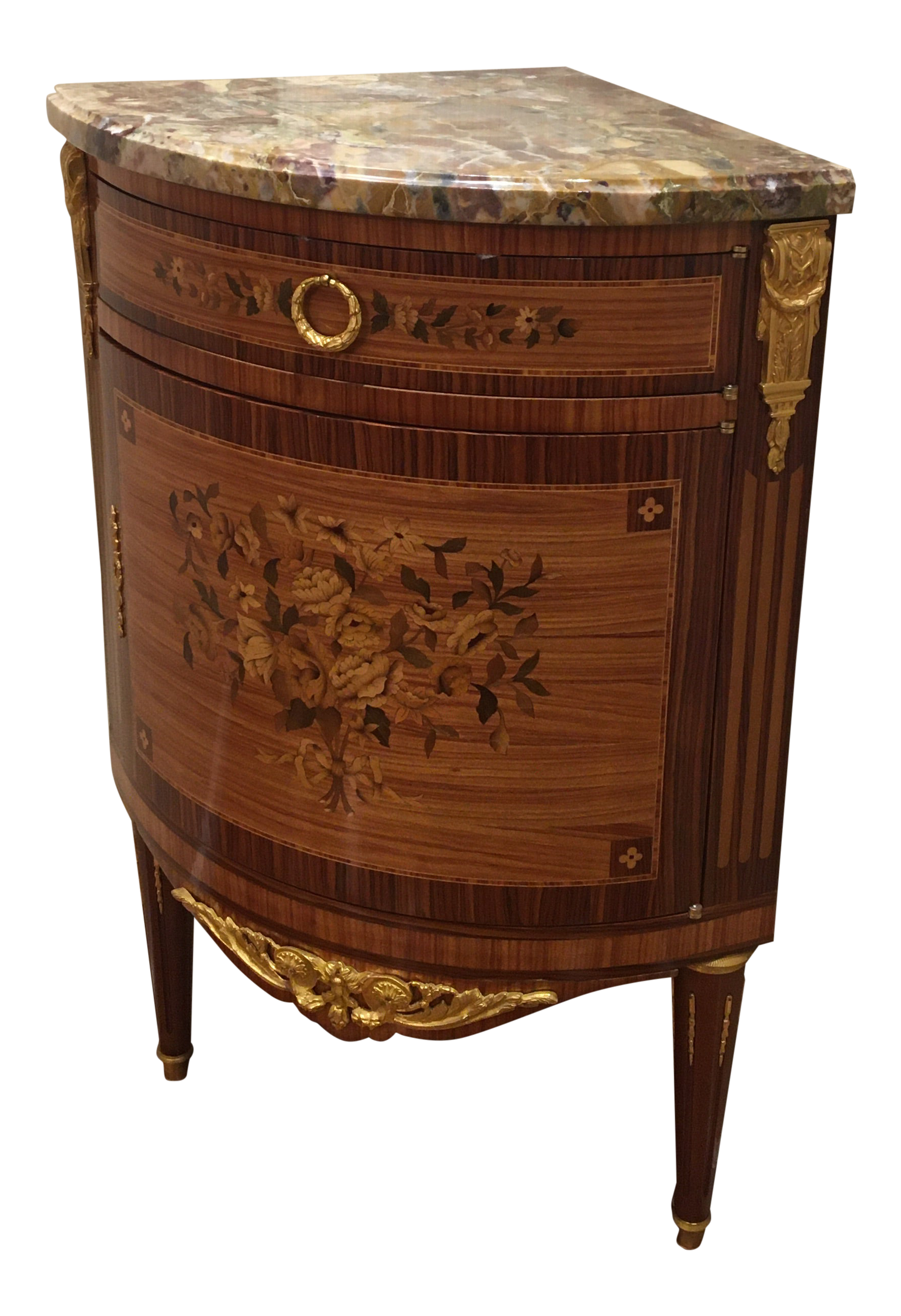 French Marble Top Custom Corner Cabinet With Gold Accents Chairish