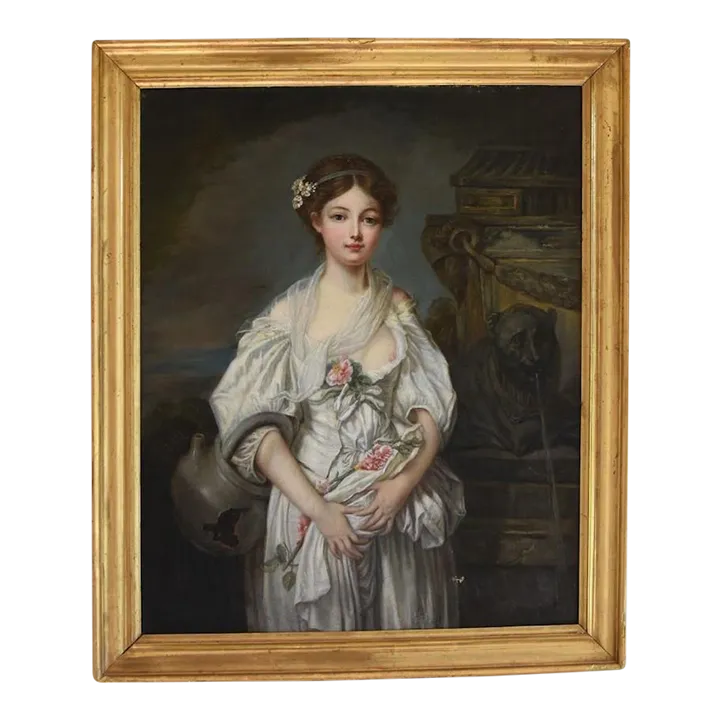1800s French Oil on Canvas Girl in a Torn Dress With Broken Vessel, After Jean-Baptiste Greuze, La Cruche Cassee