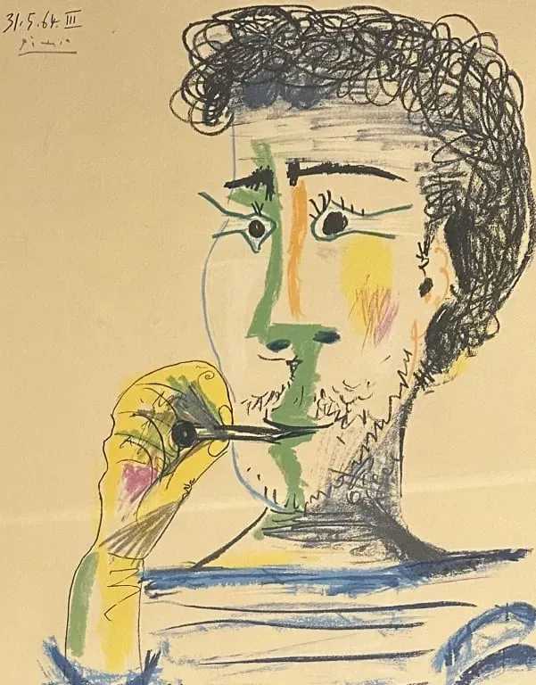 Pablo Picasso - Man With Marinière and Cigarette, Signed Lithograph