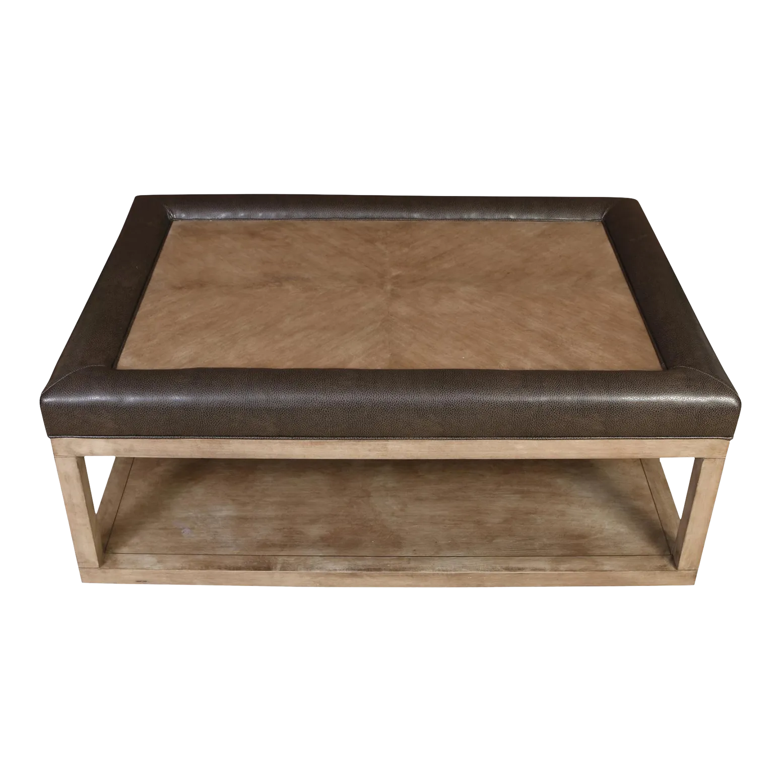 Vintage Stained Wood and Leather Modern Two Tiered Coffee Table Chairish