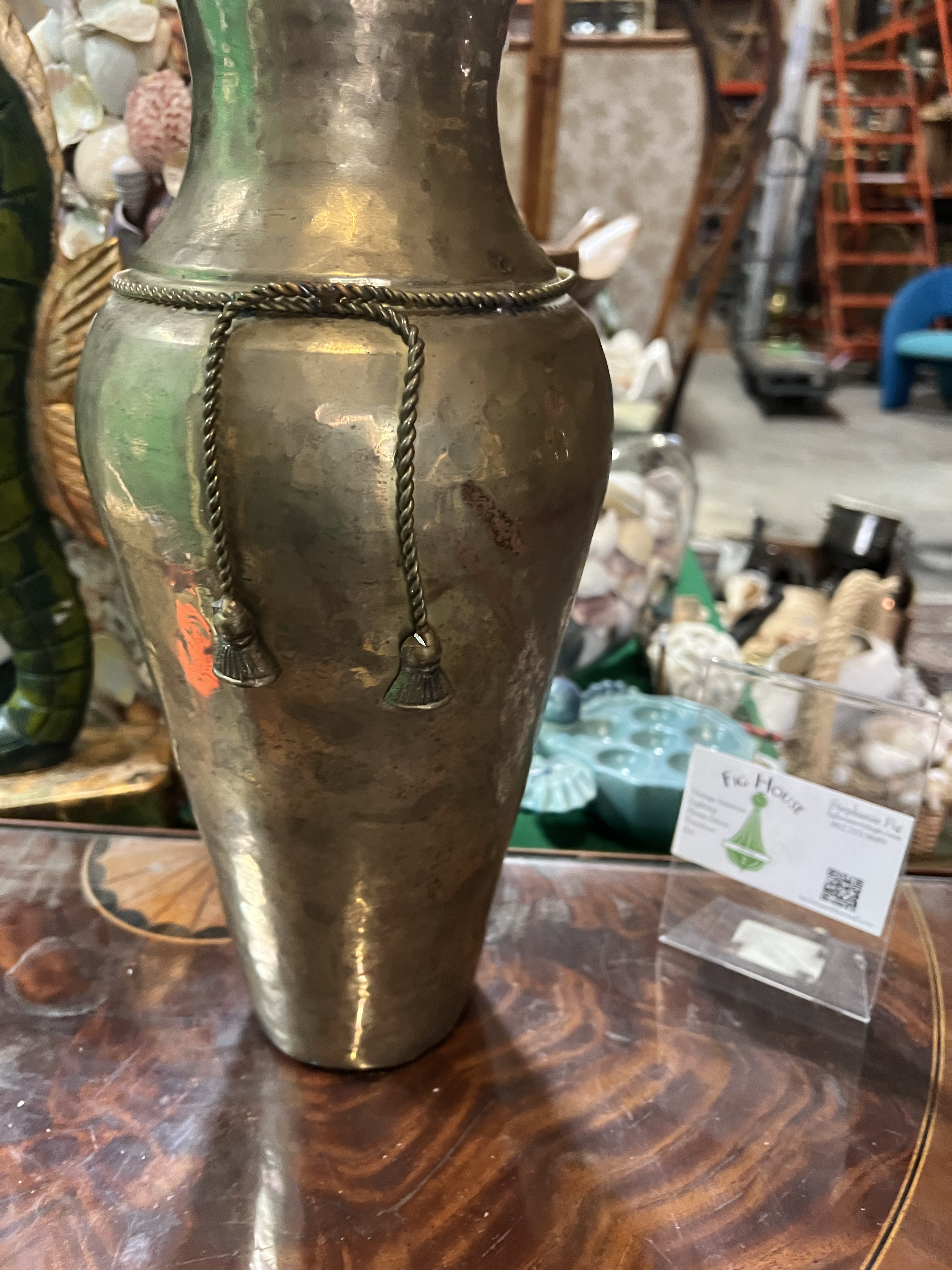 Large Vintage Brass Vase With Rope and Tassel Details