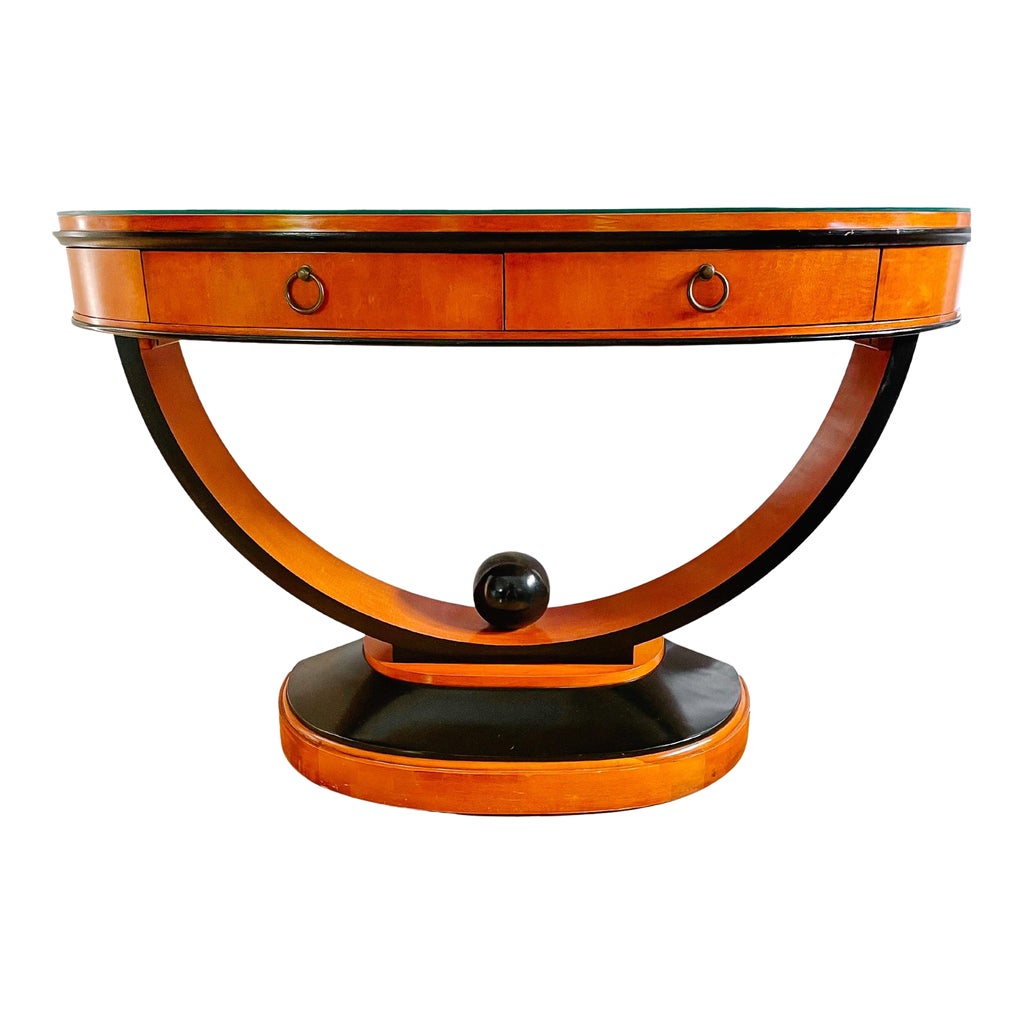 Biedermeier Art Deco Ebonized Demilune Console Table Server | Chairish