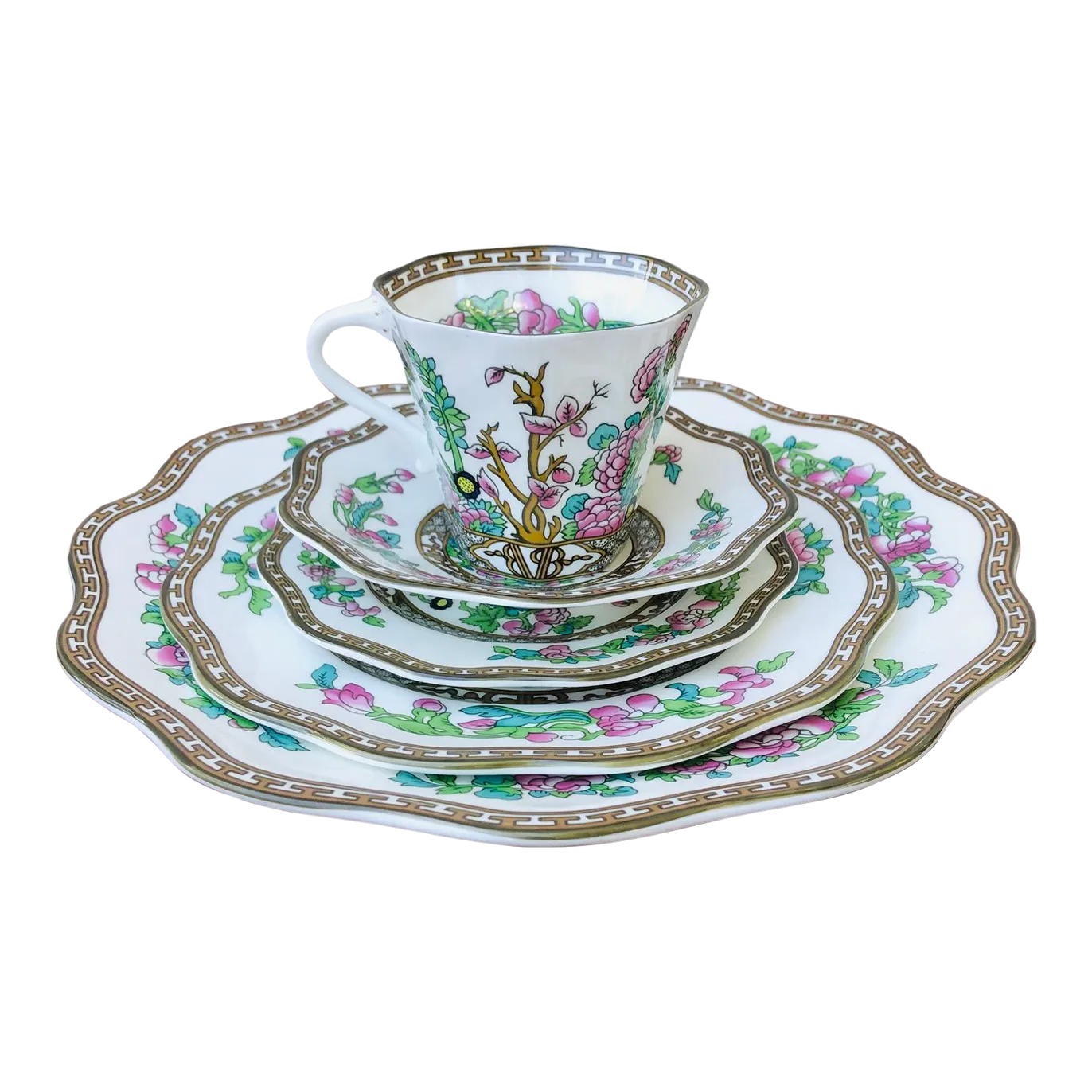1970s Coalport 5-Piece Bone China Cup and Plate Set 