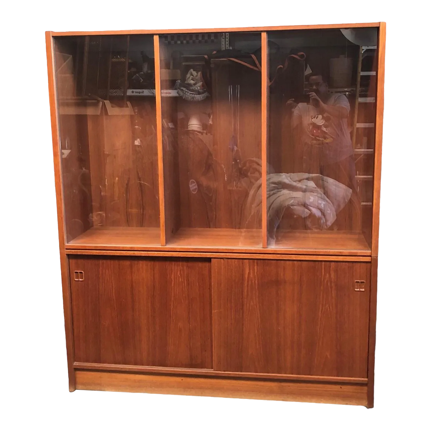 1970s Danish Mid Century Modern Two Piece Shelving Unit With Glass