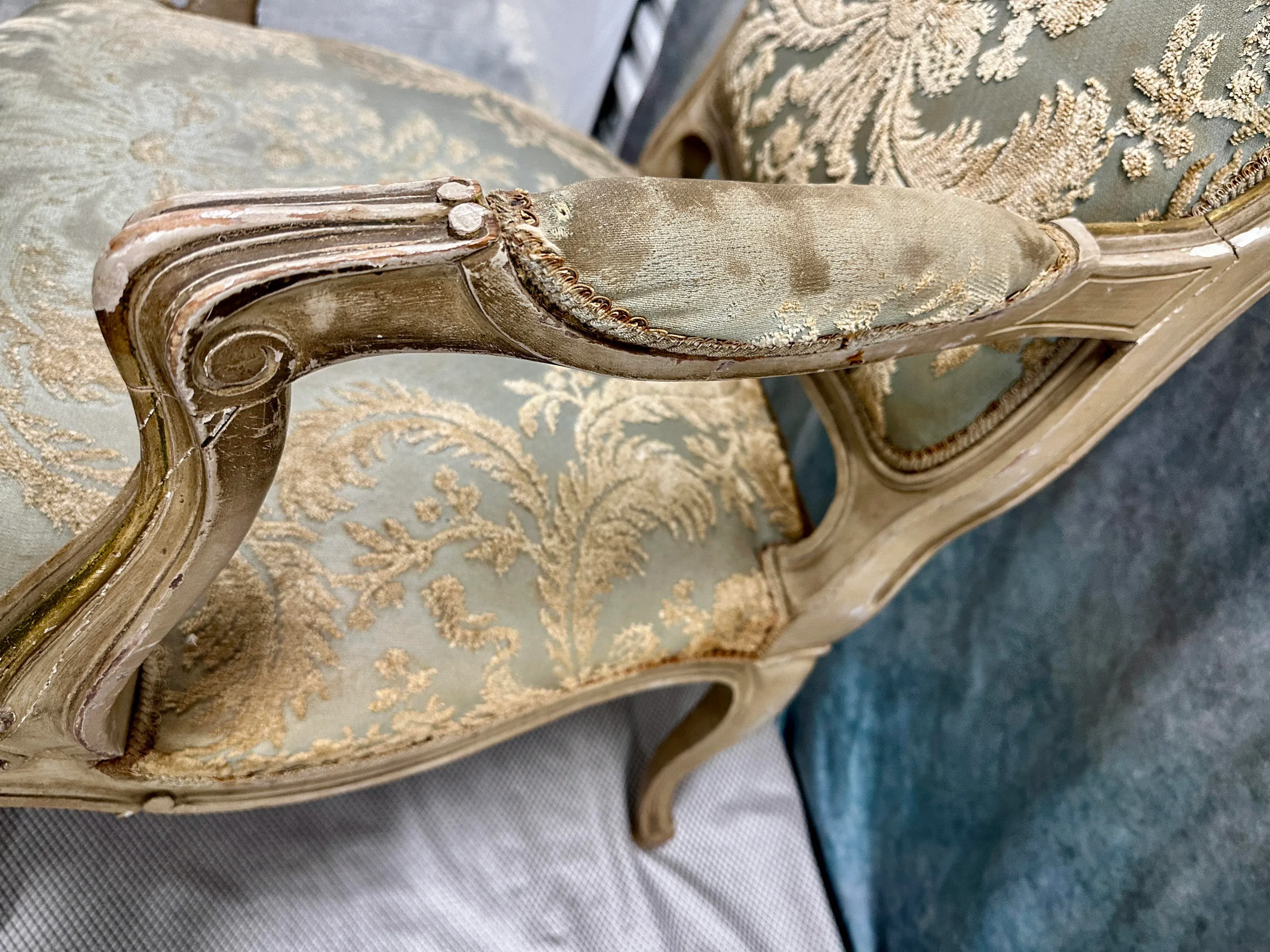 Antique French Louis XV Style Chair With Tapestry and Wooden