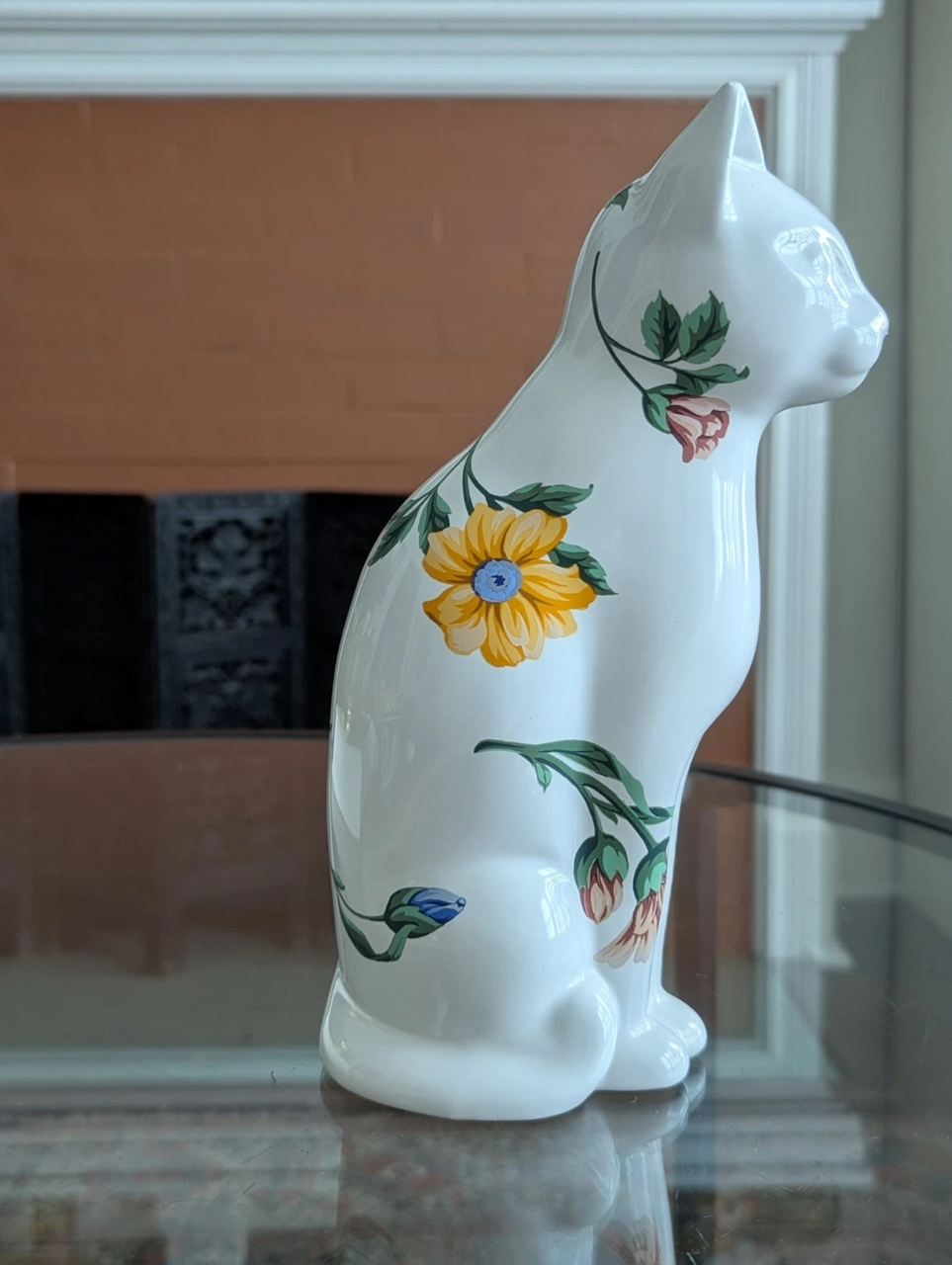 Tiffany & Co. 猫の置物(Sintra) Vintage 1996 Tiffany Co Sintra White Floral Porcelain Cat