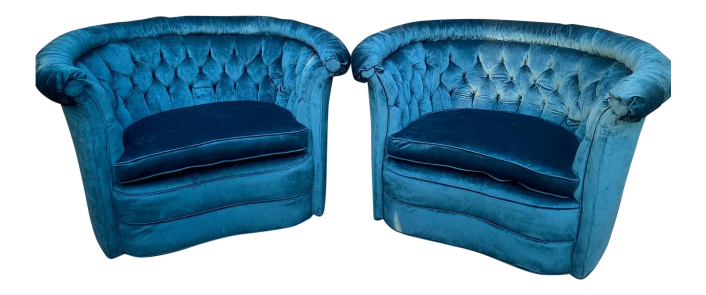 Mid-Century Modern Peacock Blue Club Chairs a Pair Chairish