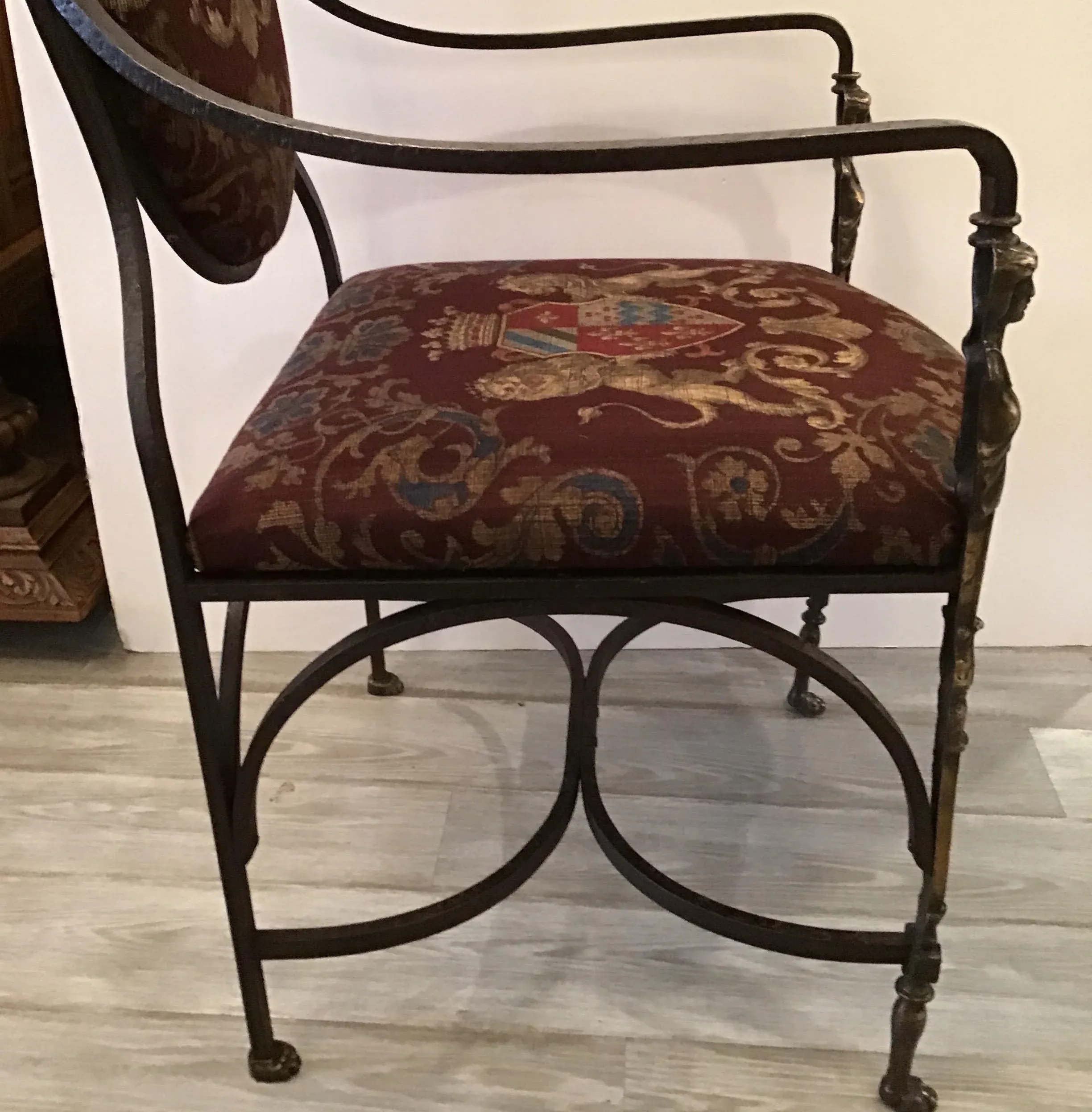 1890s Vintage Handmade Wrought Iron Burnished Brass Throne Chair