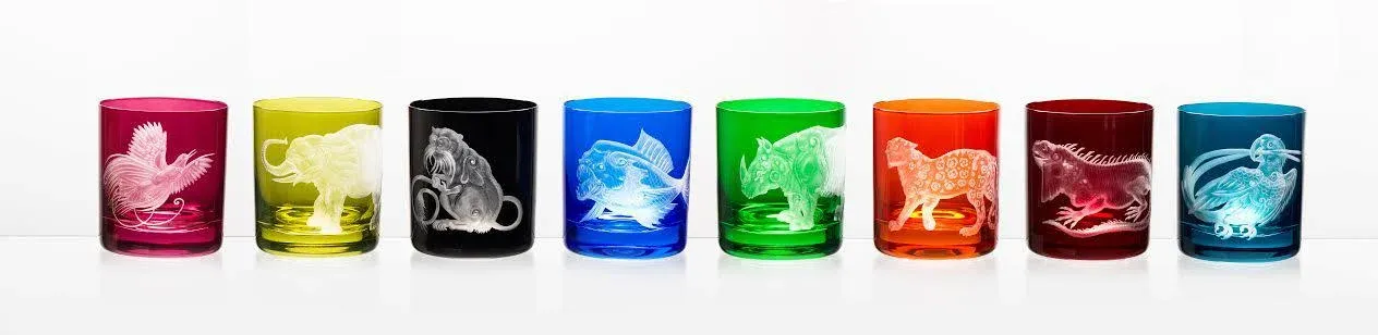 Jungle Baroque III Double Old Fashioned Glasses, Set of 6, Orange, Jaguar