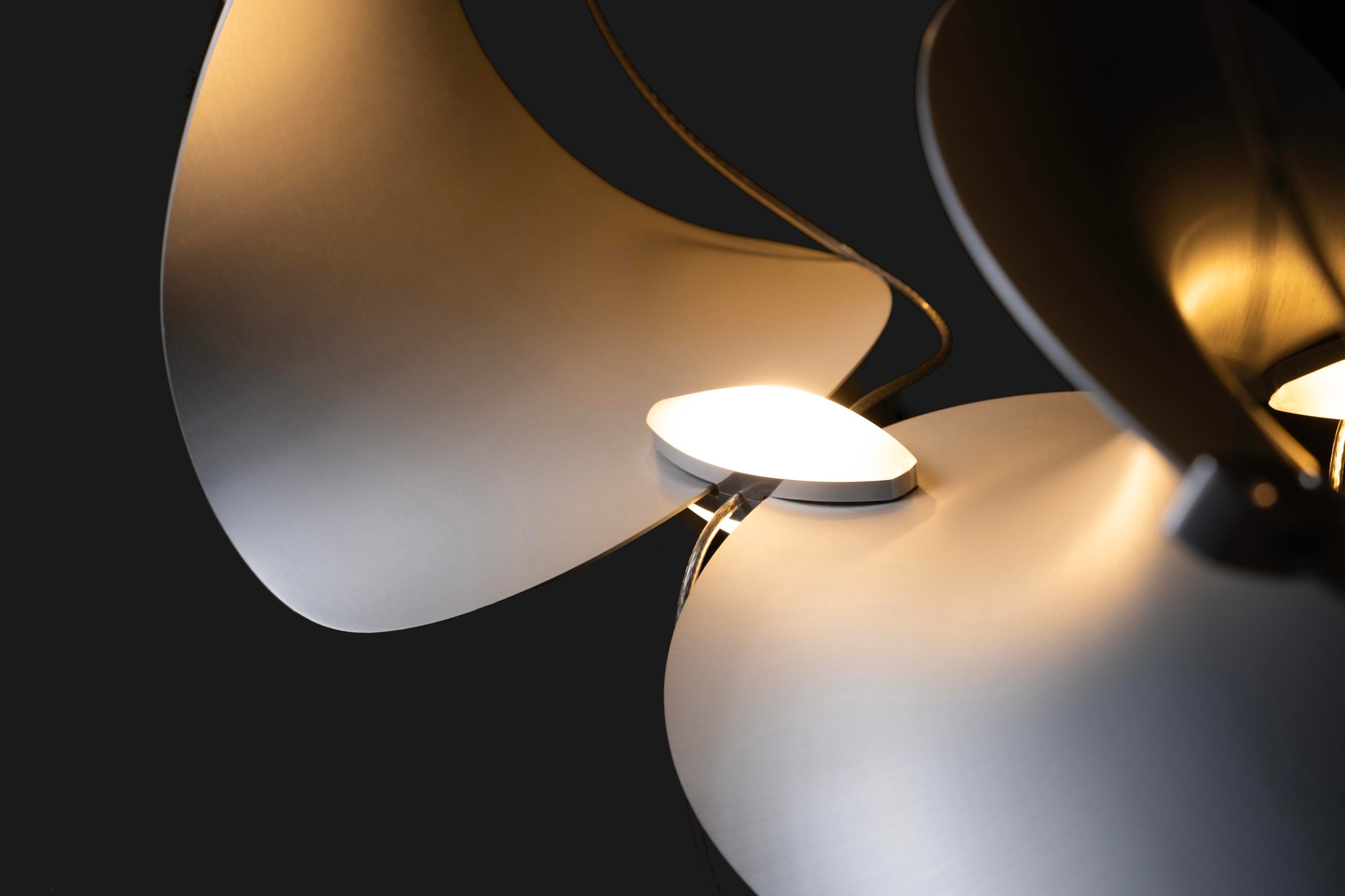 Dune 12 Spiral Chandelier with Silver Anodized Shades by Daniel Becker for Moss Objects