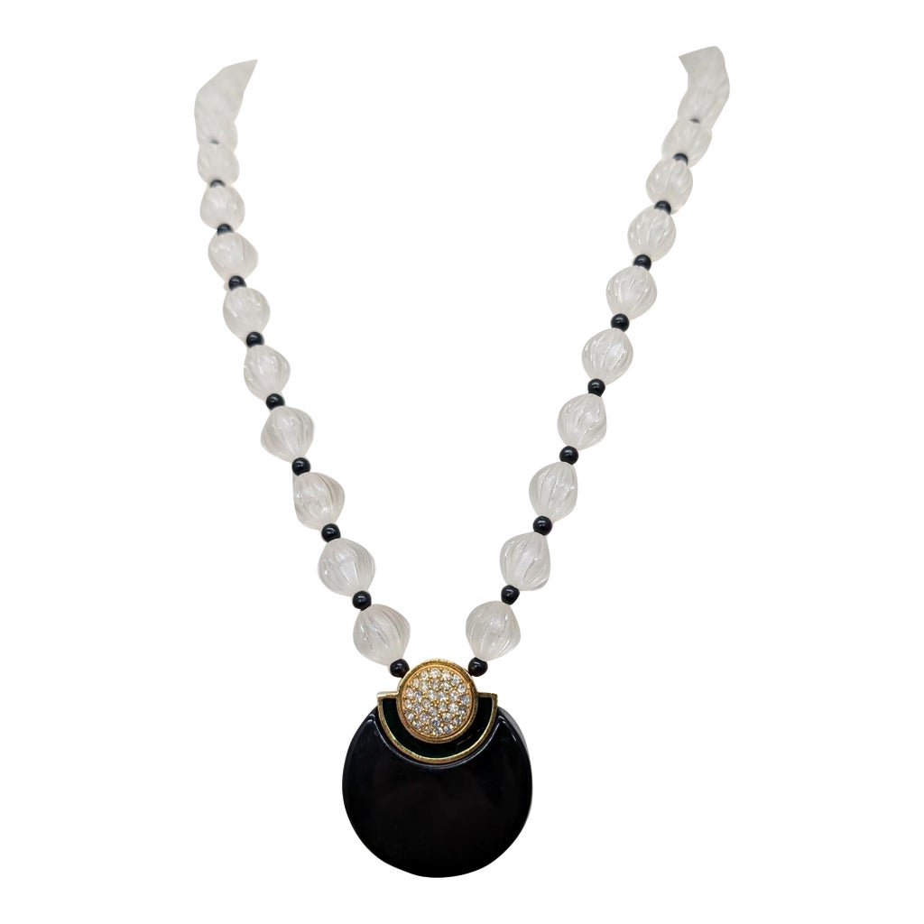 Vintage 1980s Signed Givenchy Deco Style Lucite Pendant Necklace
