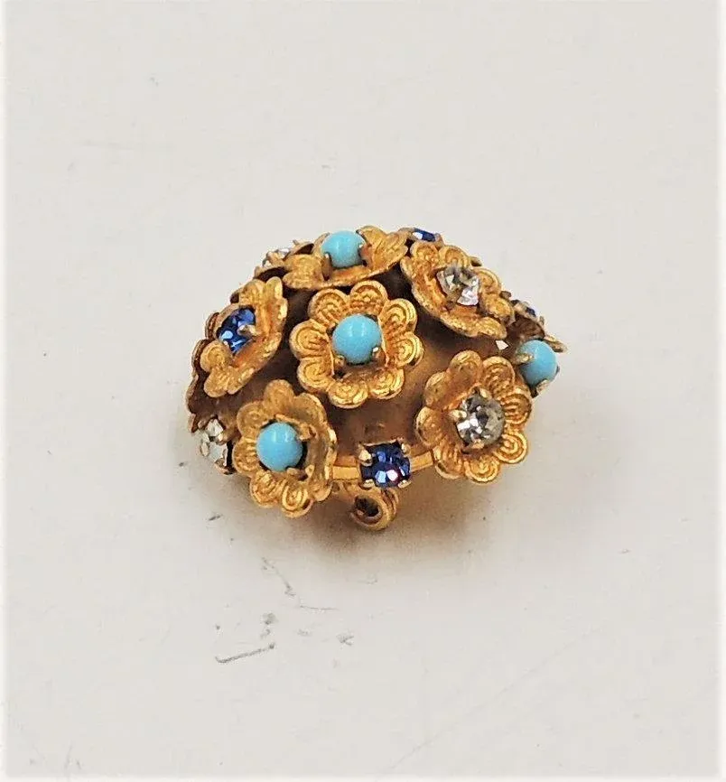 Vintage Signed Bijoux Cascio Italy Rhinestone Flower Brooch