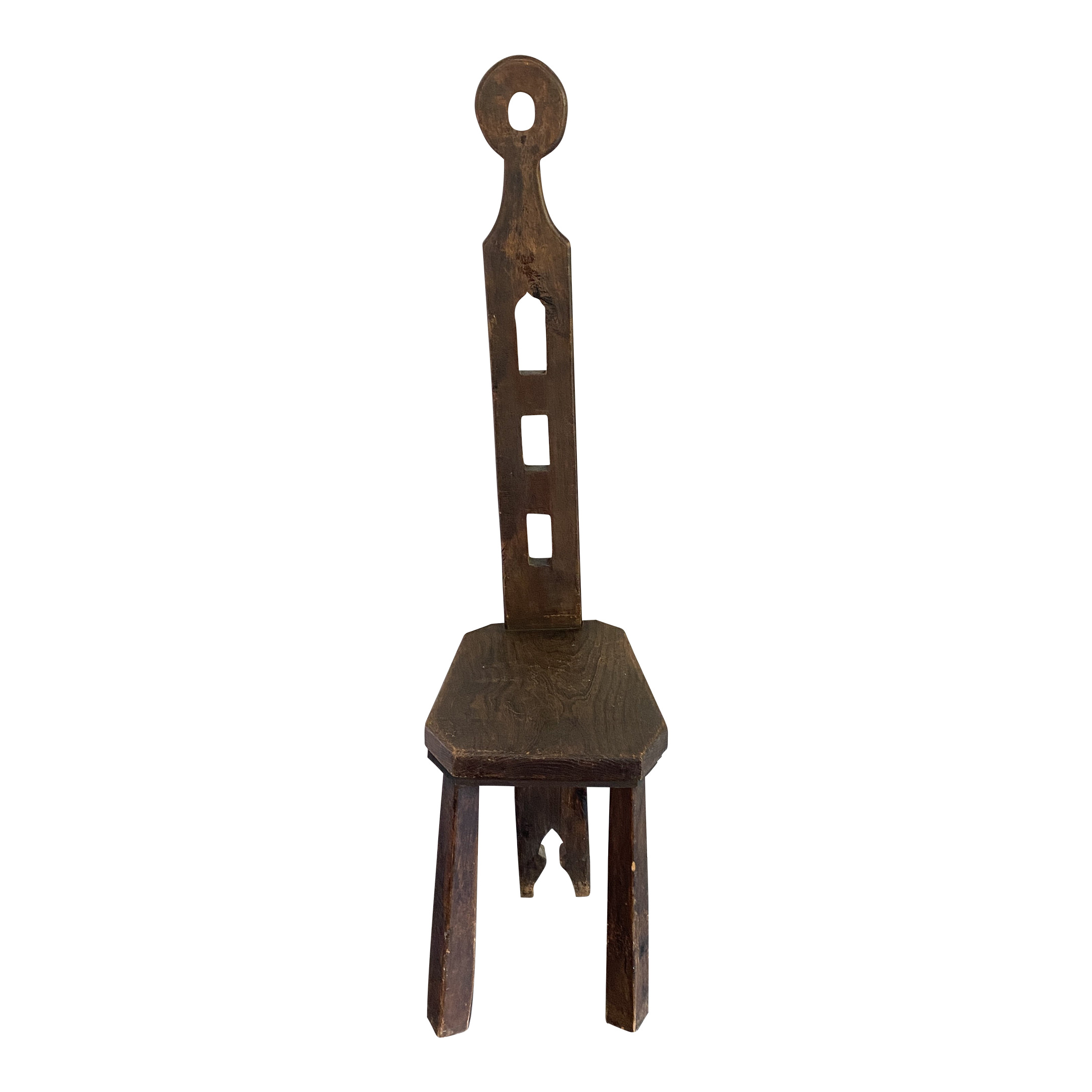 Early 20th Century Vintage Primitive Three Legged Carved Wood