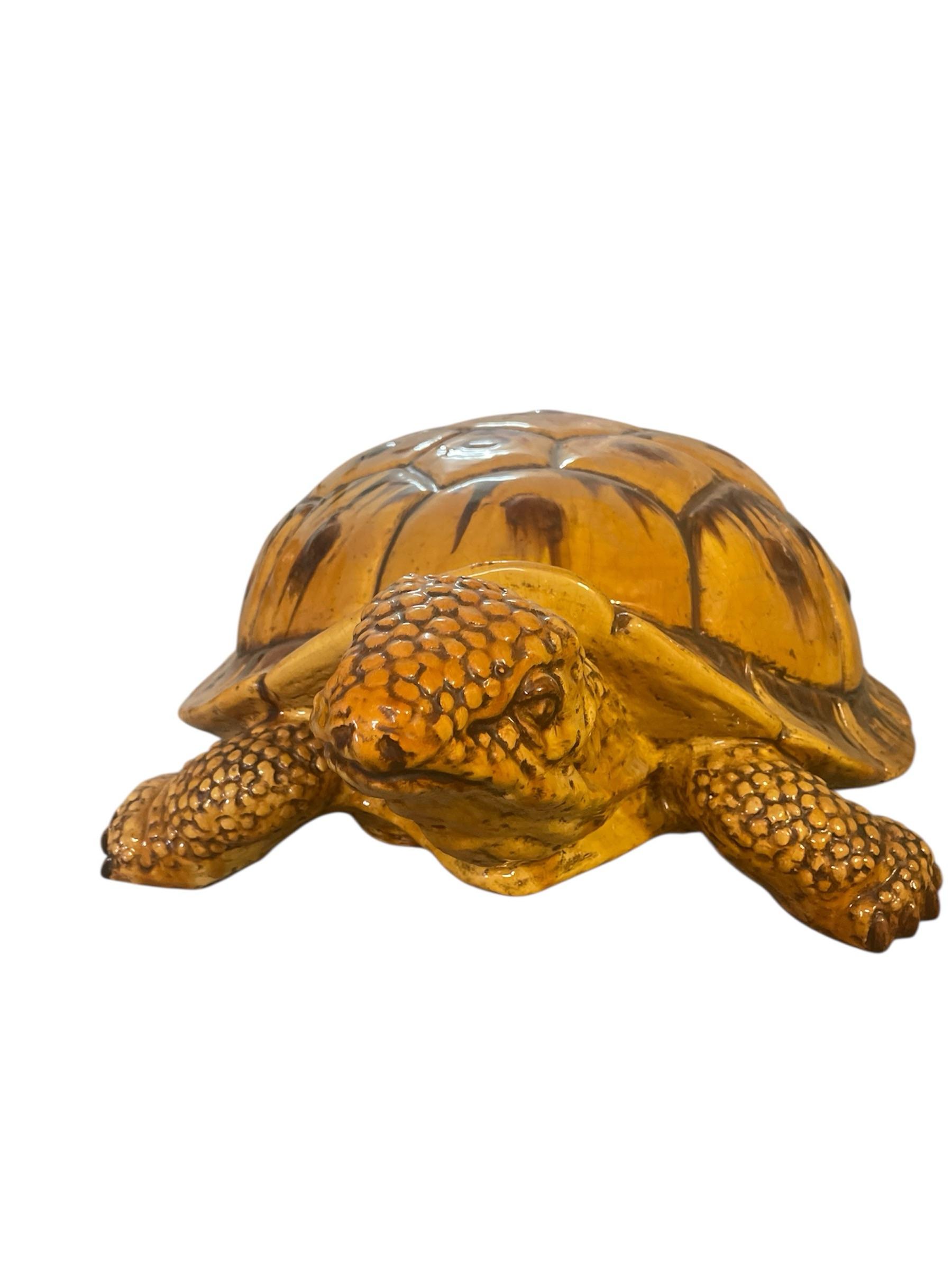 Monumental 4-Foot Italian Style Glazed Ceramic Tortoise Sculpture