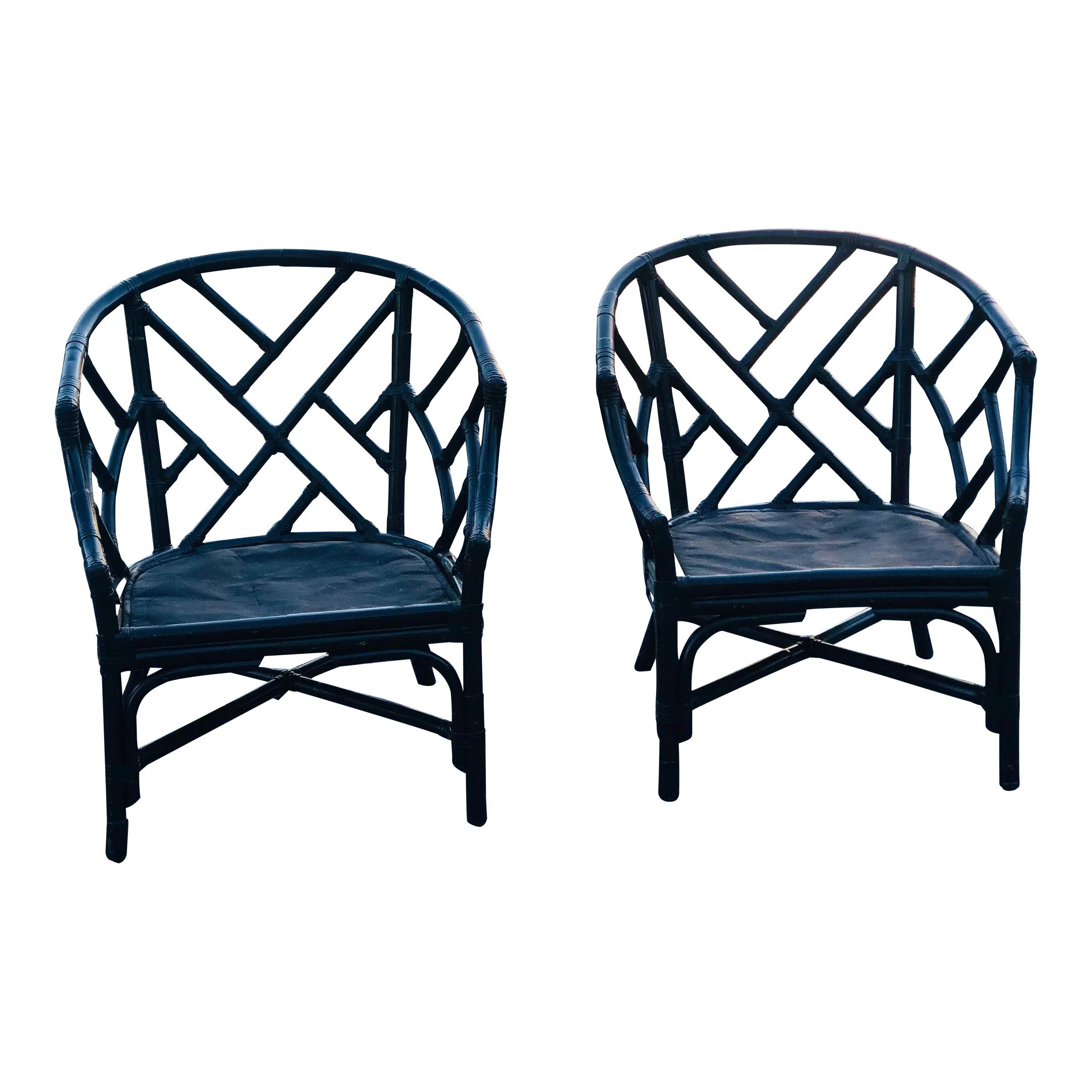Mid-Century Chinese Chippendale-Style Distressed Bamboo Accent Chairs- a Pair