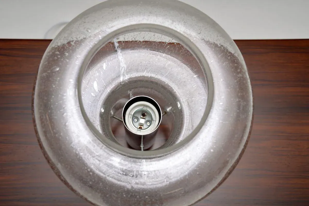 Vintage French Glass and Chrome Table Lamp, 1970