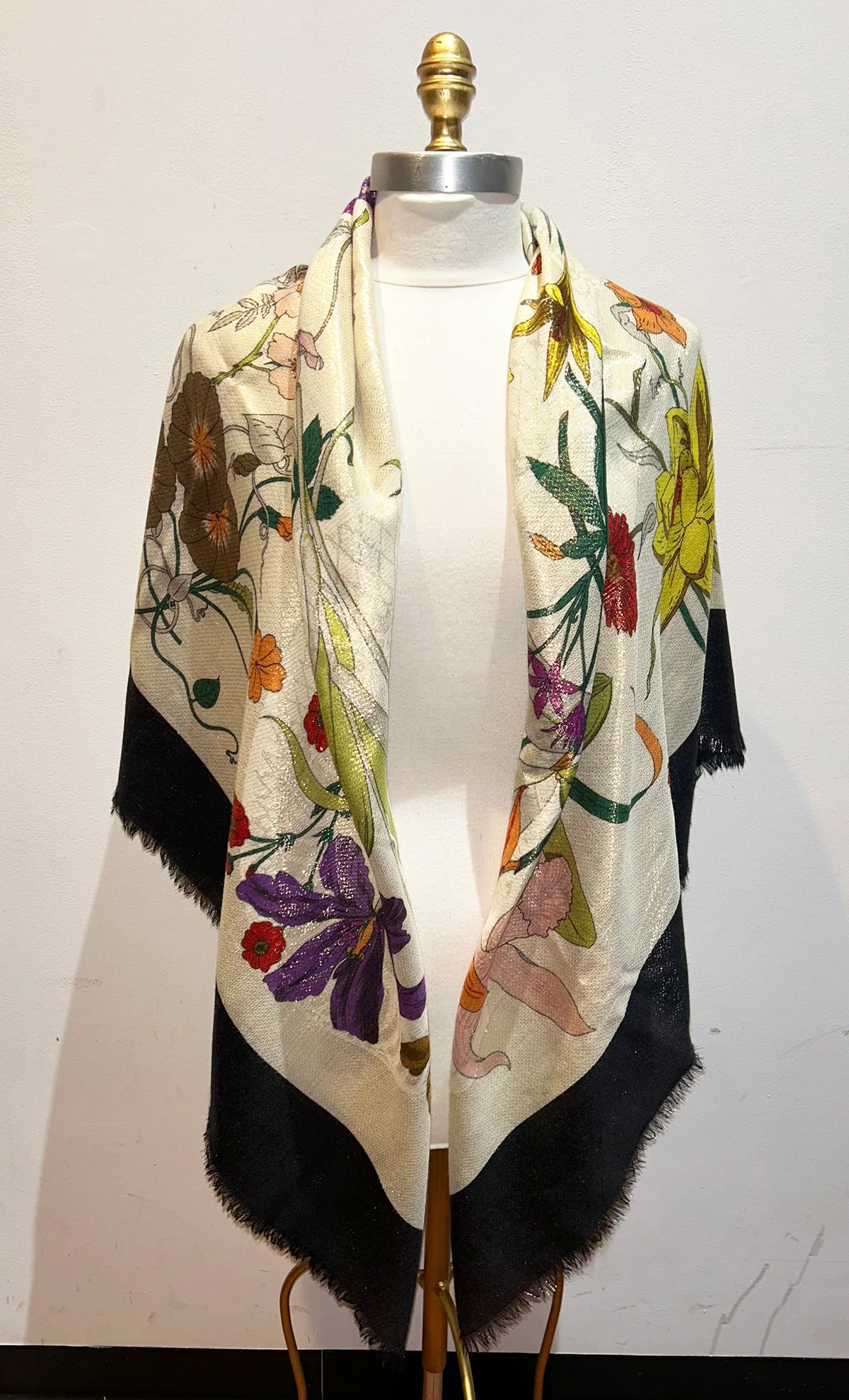 Gucci Floral Metallic Shimmer Lurex Gothic Snake Scarf with Box