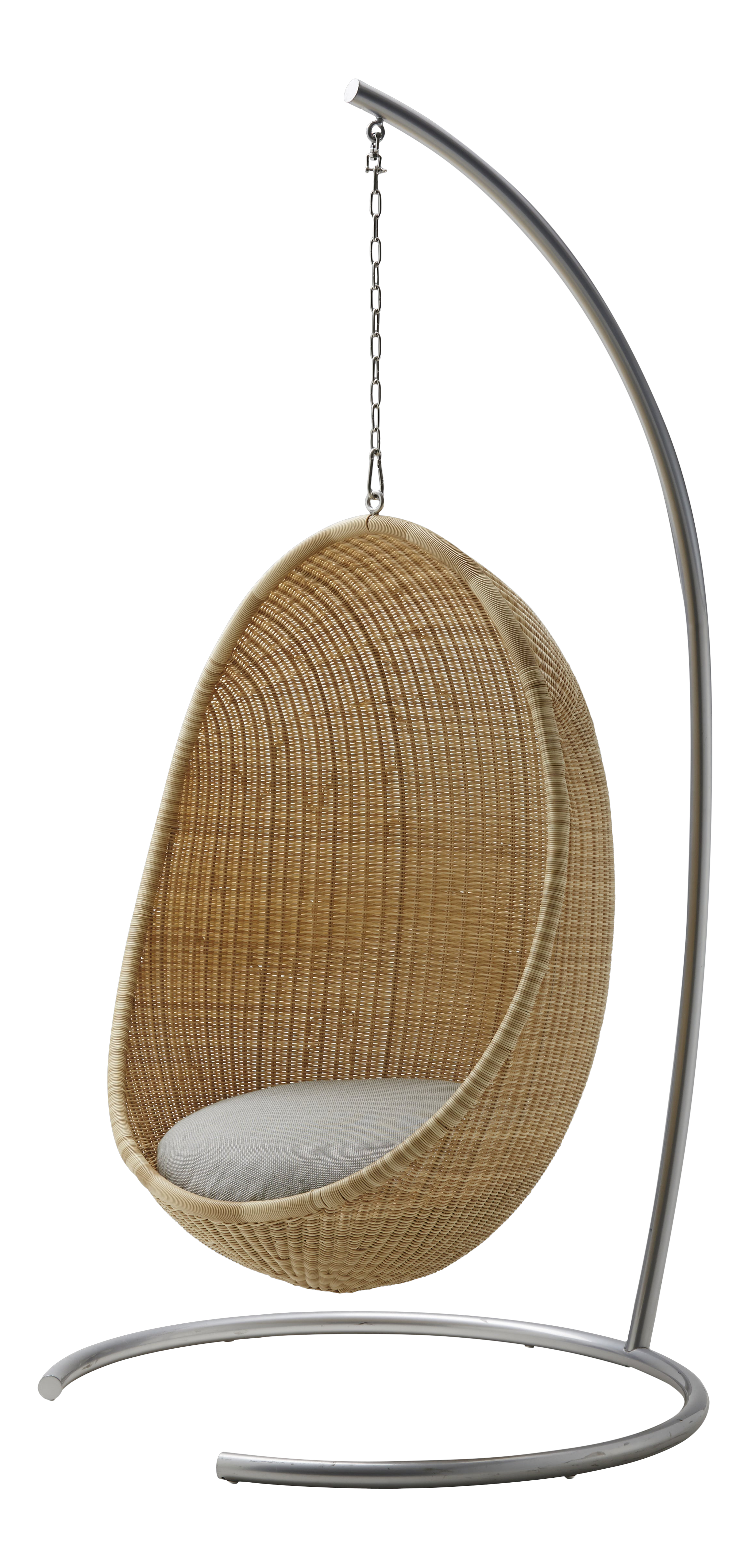 nanna ditzel exterior hanging egg chair  natural  sunbrella sailcloth  seagull cushion with stand and chain