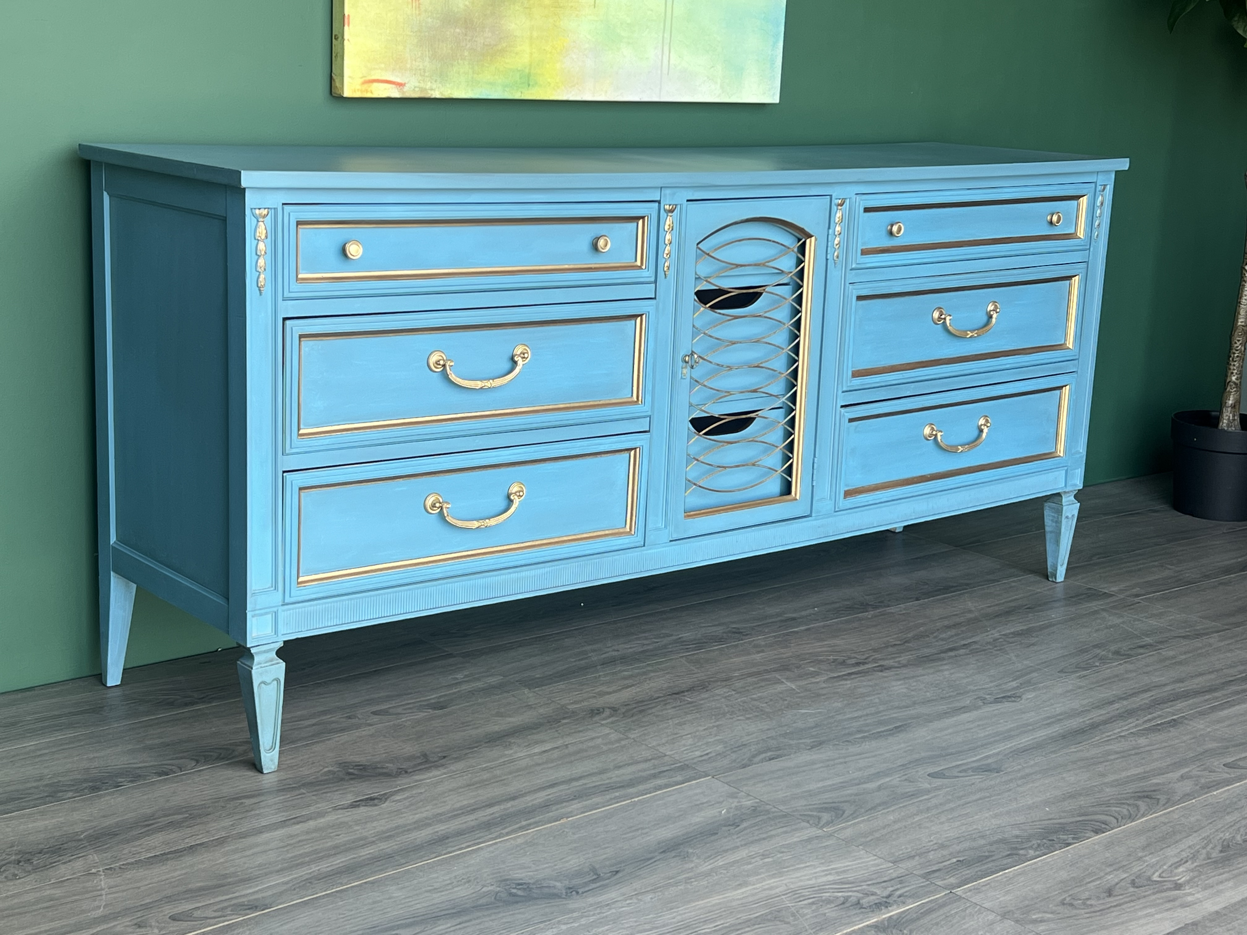 blue shabby chic dresser Vintage Blue Hand Painted Wooden Dresser With Floral Motifs  Menthome USA