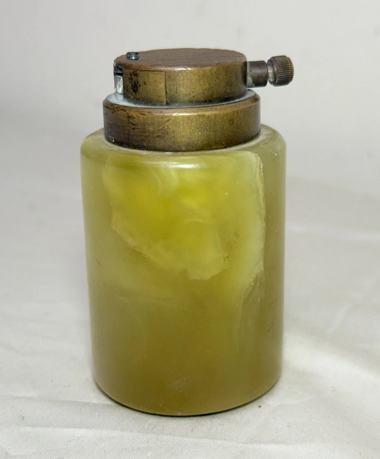 Rare Antique Knapp Carved Green Onyx Stone Bronze Heavy Table Cigar Lighter
