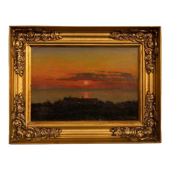 Original Oil on Canvas Painting of Coastal Sunset, Signed and Dated 1918 by Albert Wang Chairish
