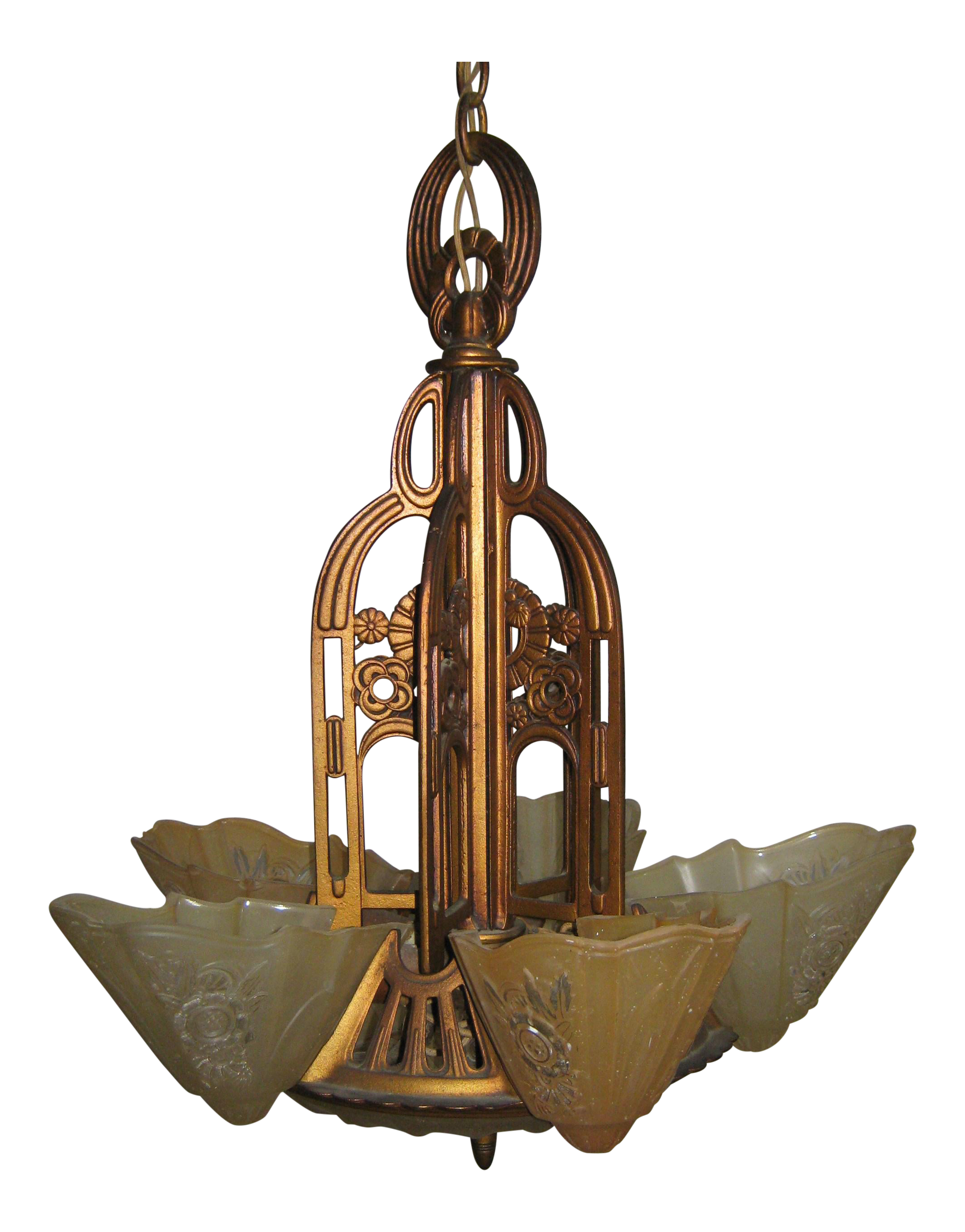 1930 S Art Deco Slip Shade Ceiling Light Fixture And Wall Sconce