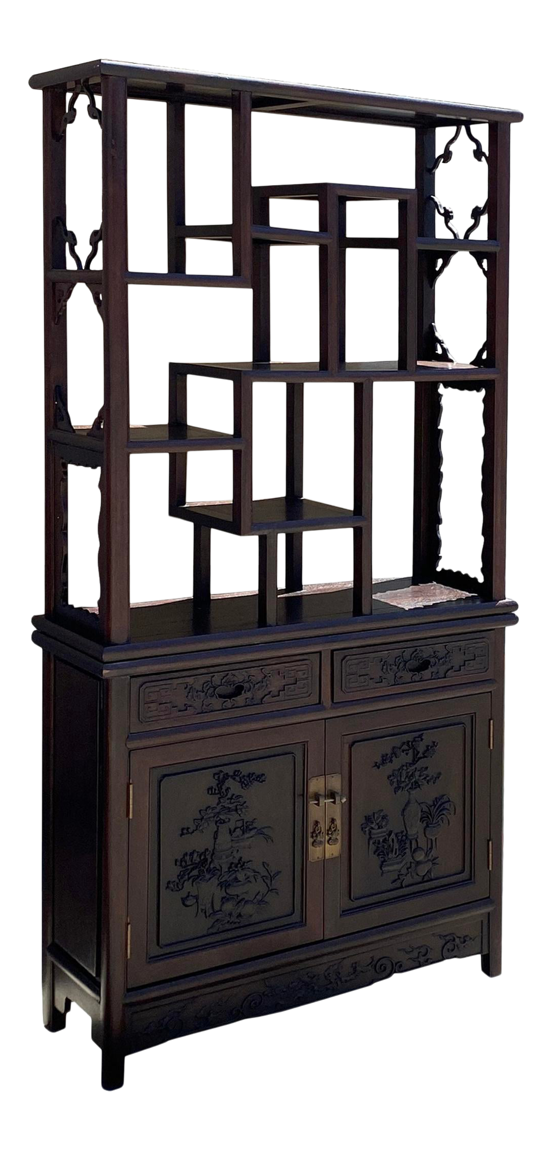 Brown Oriental Two Sided Display Curio Room Divider Chairish