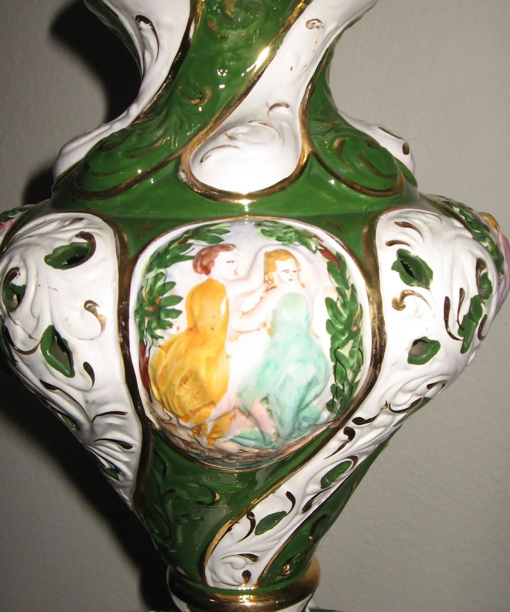Mid-Century Capodimonte Cherubs Maidens Reticulated Table Lamps