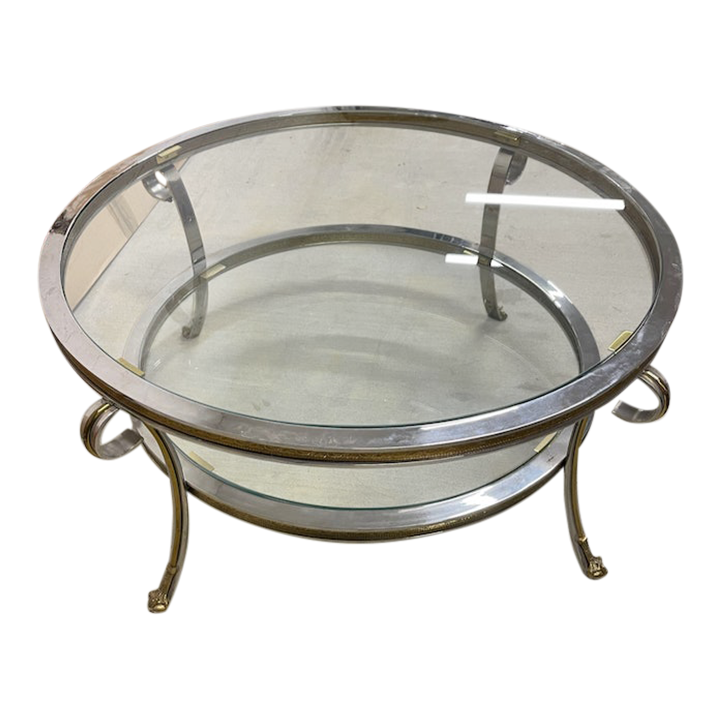 Vintage Glass Top Chrome Gueridon Coffee Table With Claw and Ball Feet