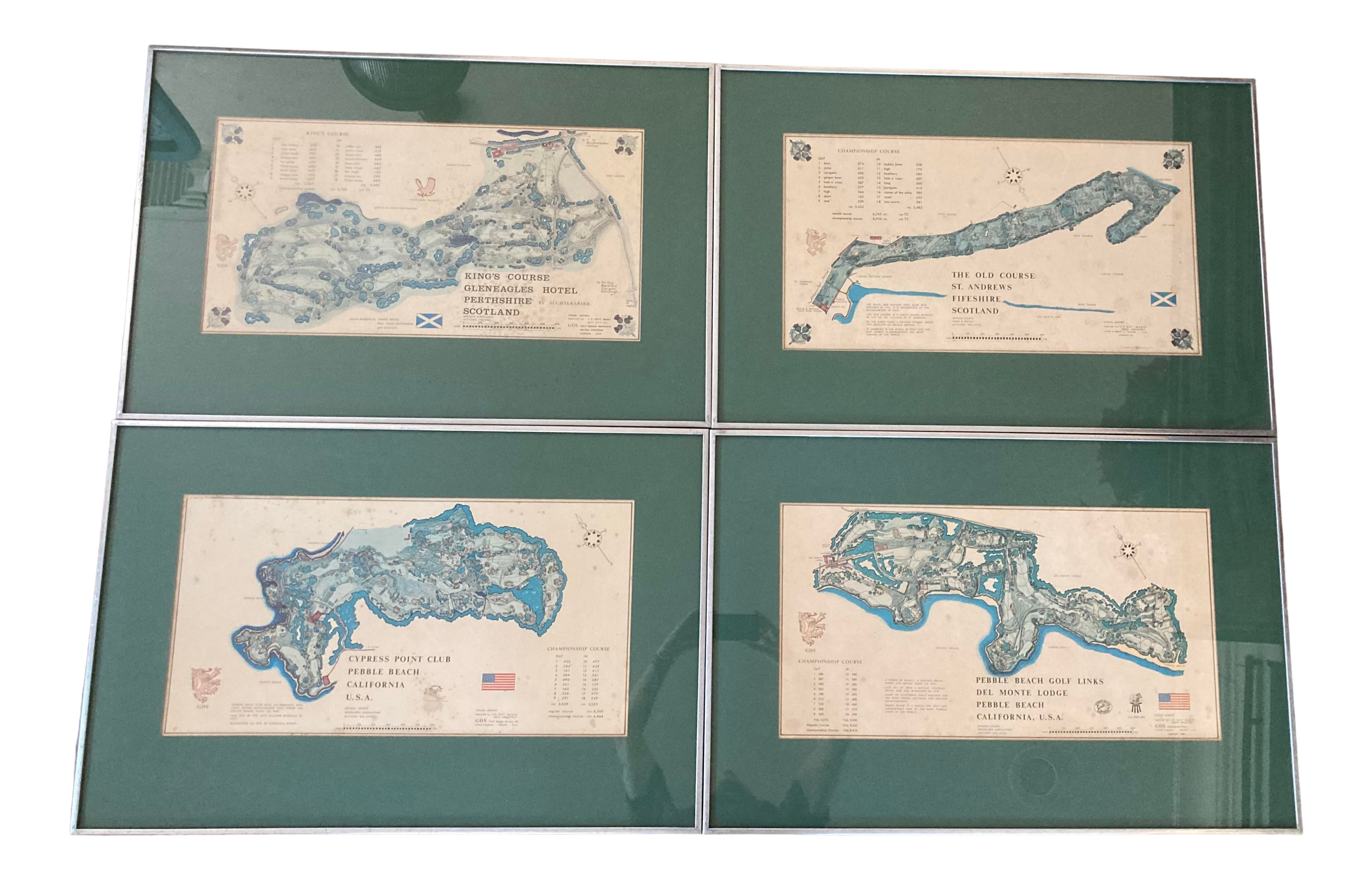 Framed Jp Izatt Vintage Golf Course Maps, Cypress Point Pebble Beach Kings  Course Gleneagles Hotel and the Old Course St Andrews - Set of 4 | Chairish