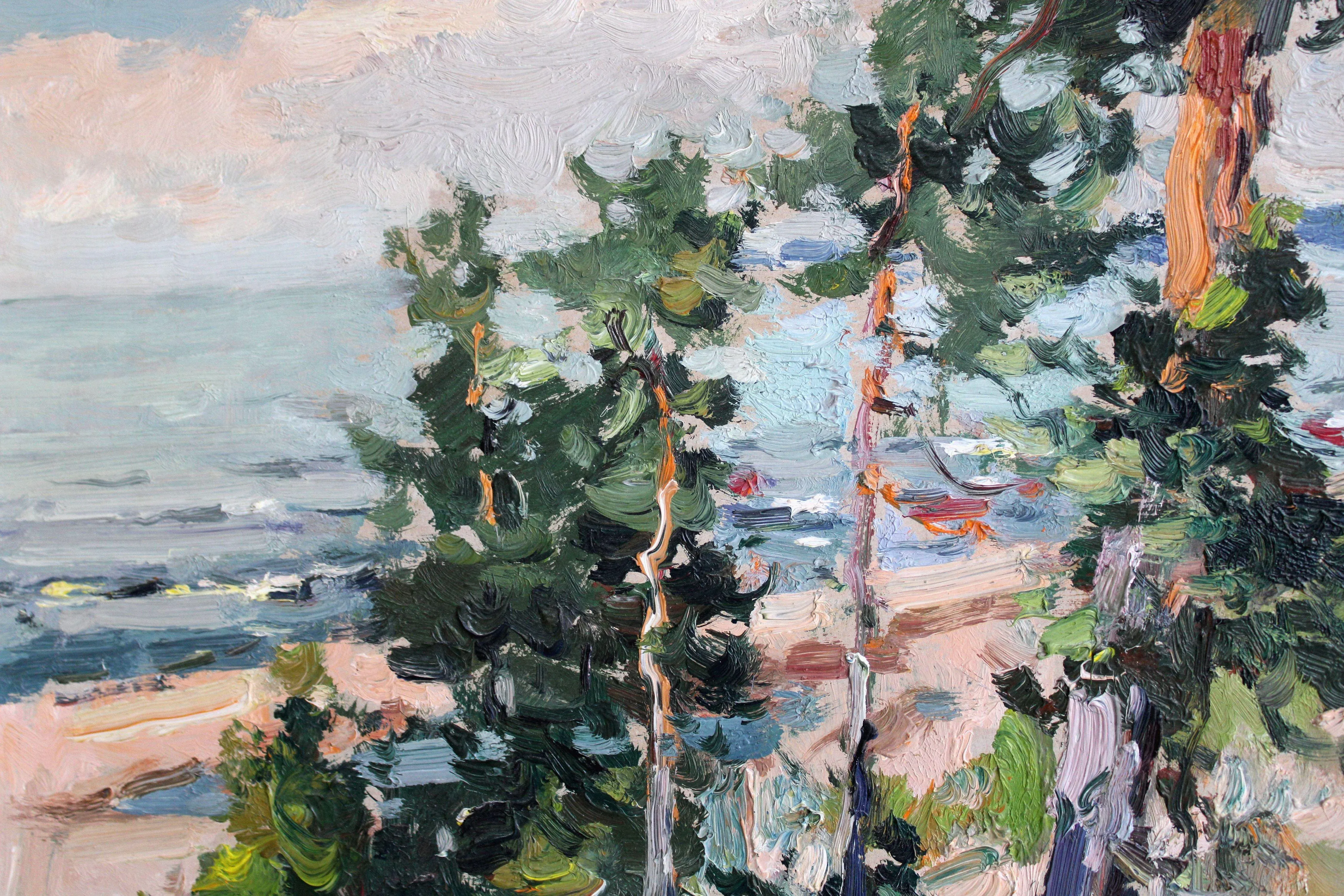 Edgars Vinters, Pine Trees on the Seashore, 1981, Oil on Cardboard