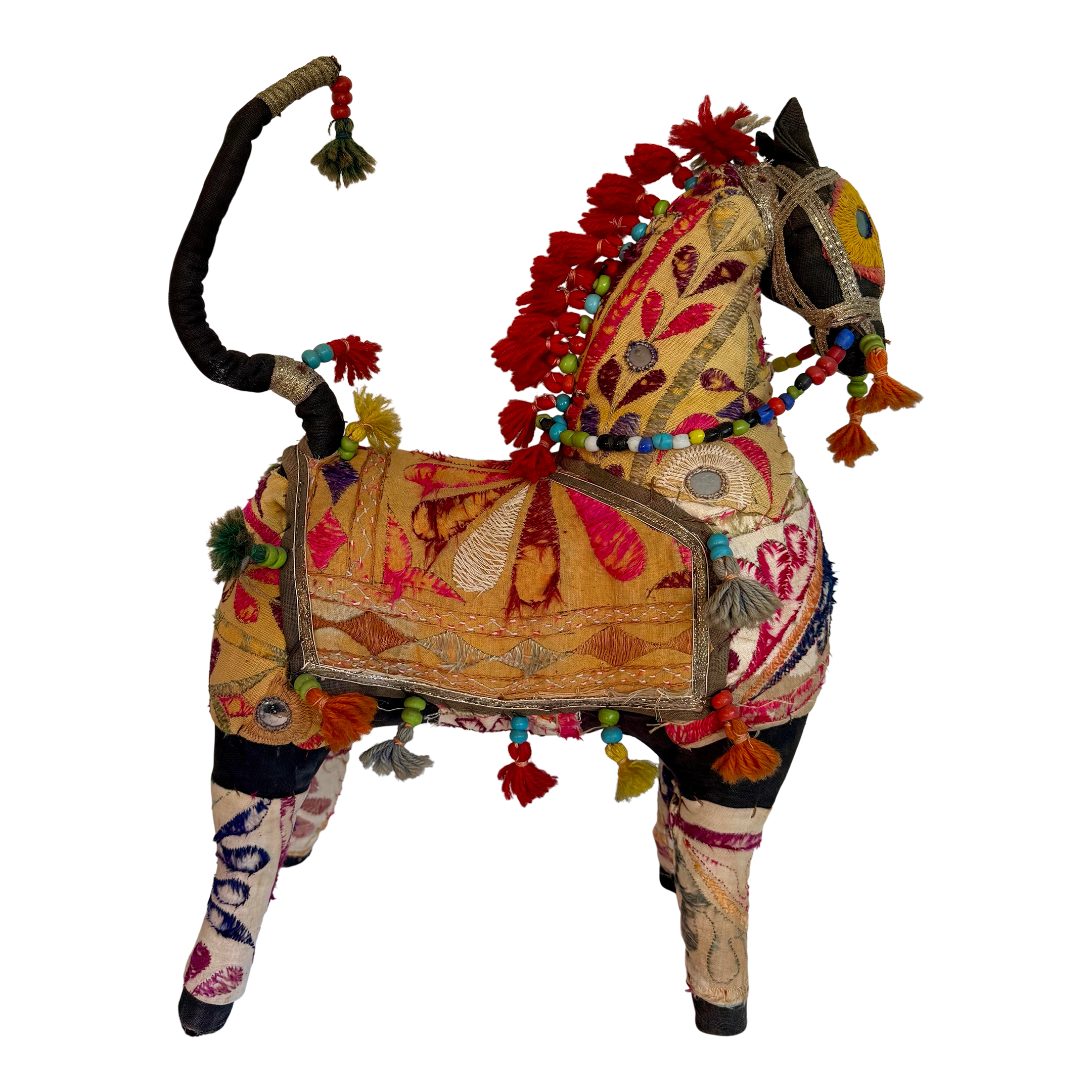Antique Rajasthani Embroidered Textile Art Horse Figurative Sculpture