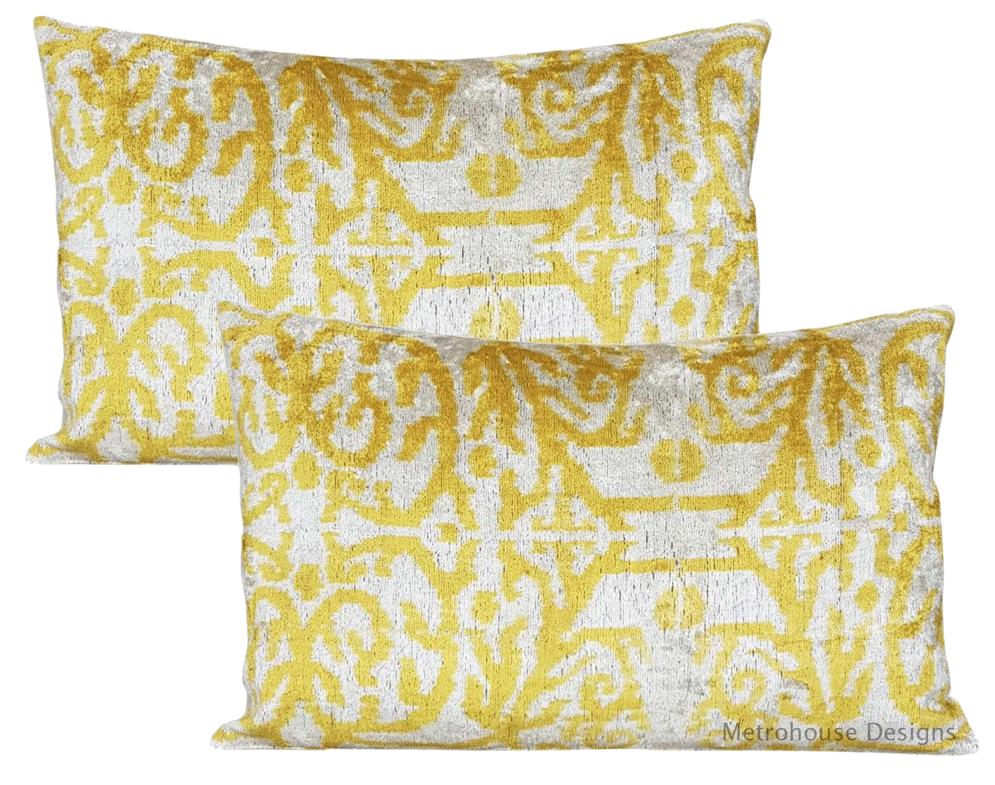 Canary Yellow Silk Velvet Down Feather Pillows Set Of 2 Chairish