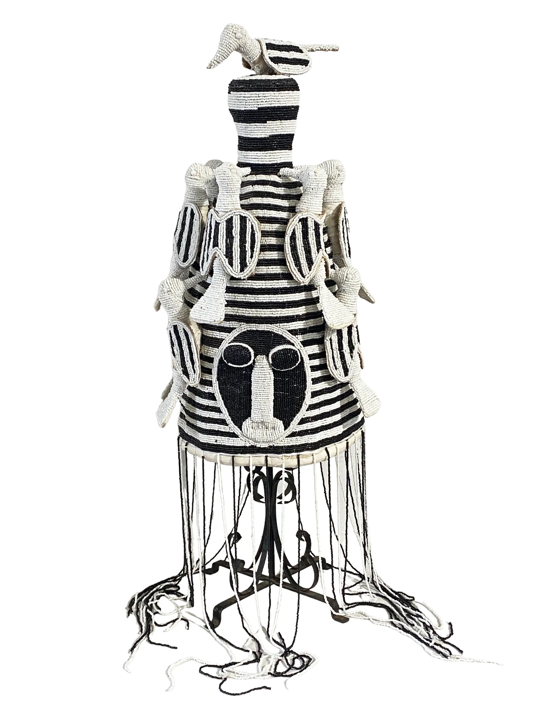 Stunning African Balck and White Yoruba Beaded King Crown 19