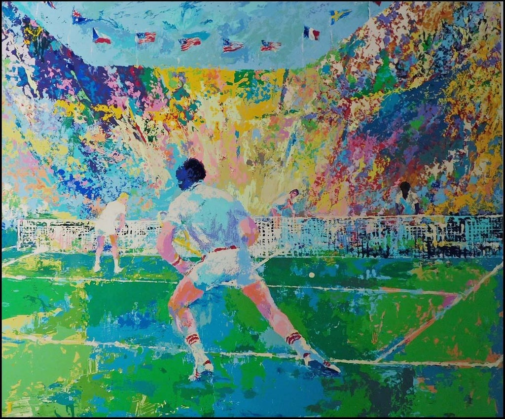 Œuvre Signée LeRoy Neiman – Lithographie Encadrée, Thème Tennis, Format 12x15 Pouces, 1989
