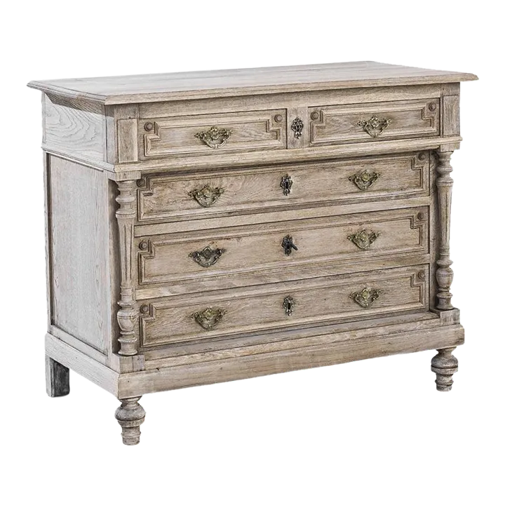 Turn of the Century Bleached Oak Drawer Chest Chairish