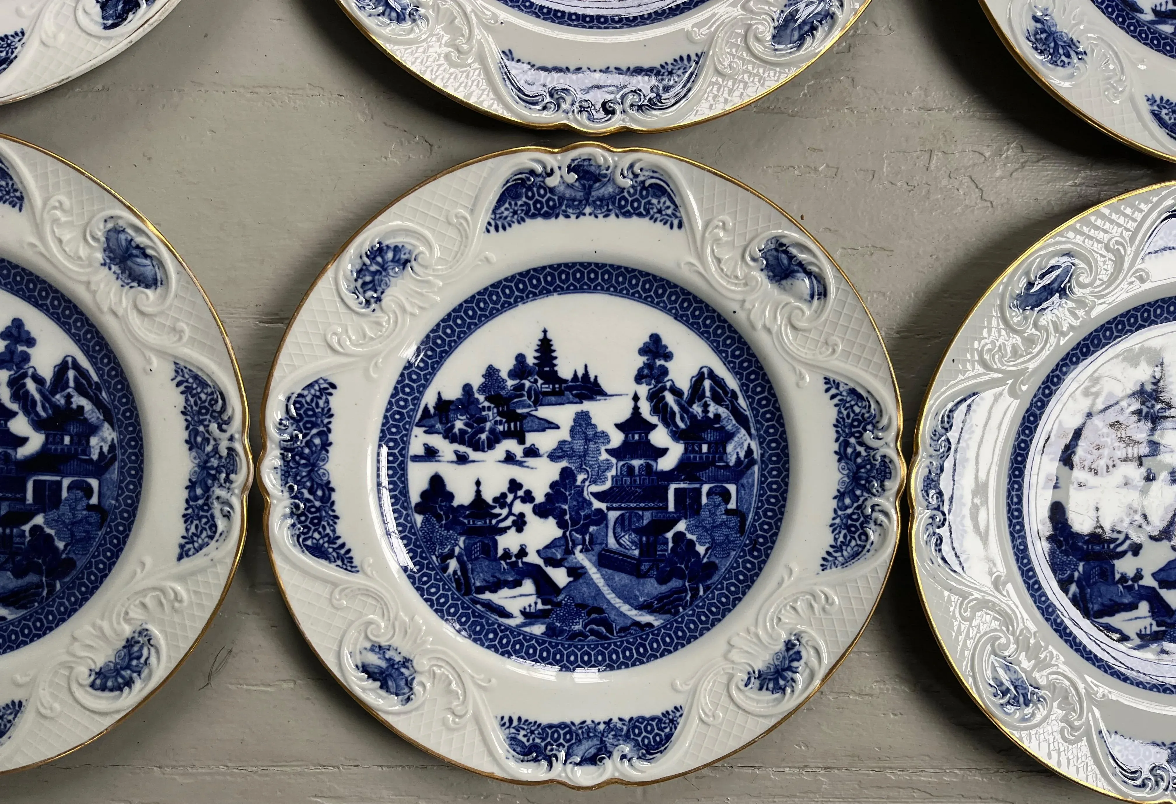 Antique 19th Century Spode Porcelain Dinner Plates Blue Willow