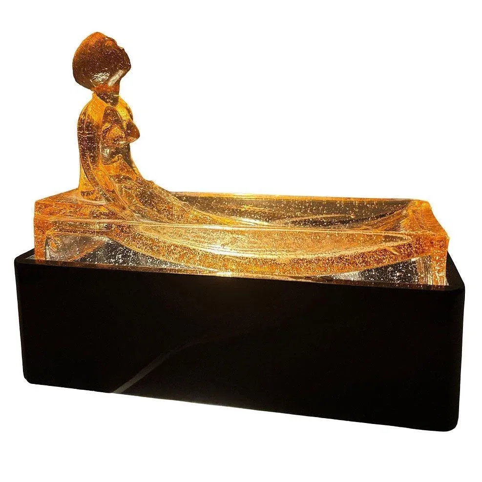 1970s Art Deco H. Hoffman Style Peach Art Glass Table Lamp by