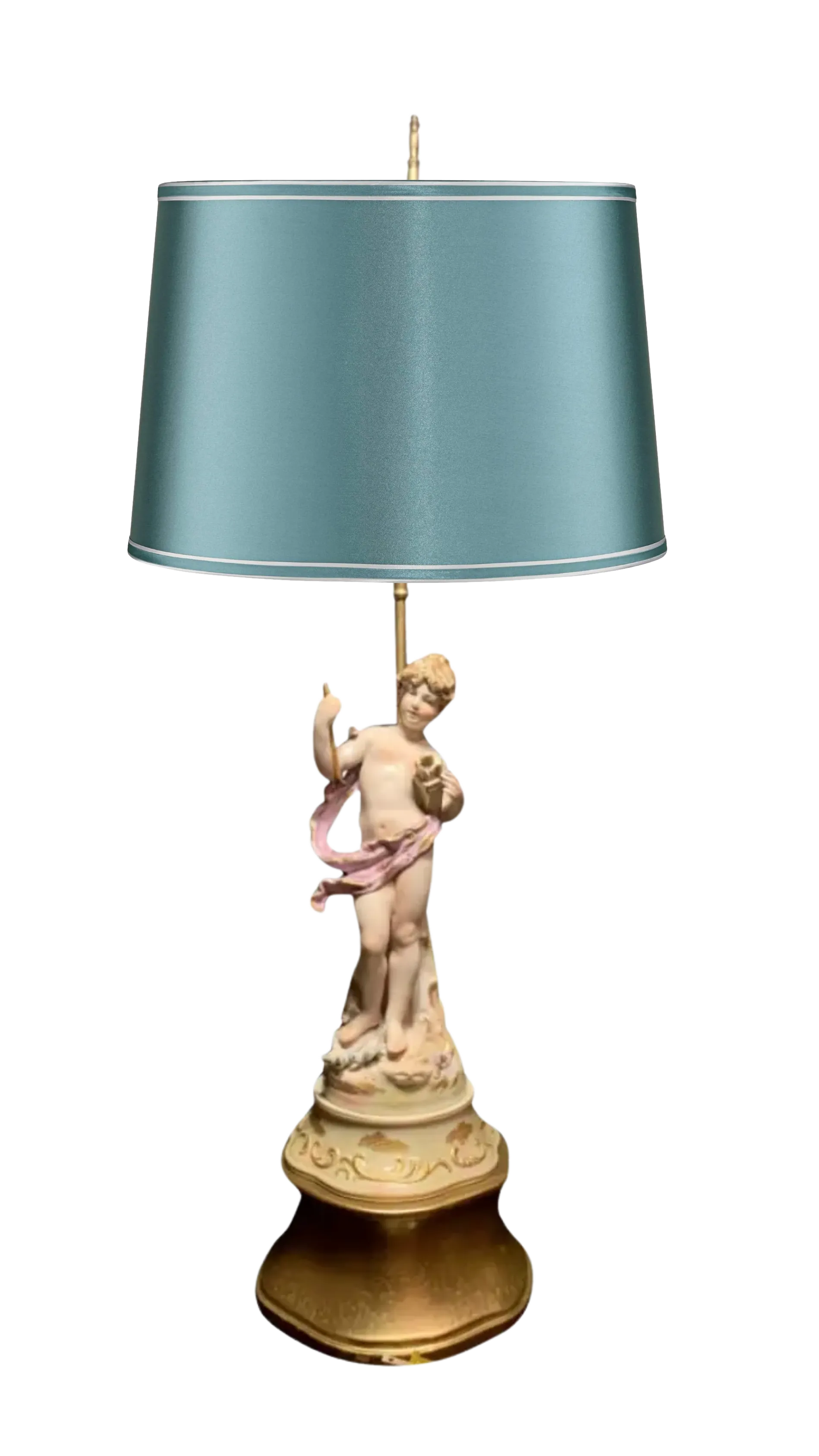 Mid-Century Porcelain Cupid Figural Table Lamp, Lenwile China