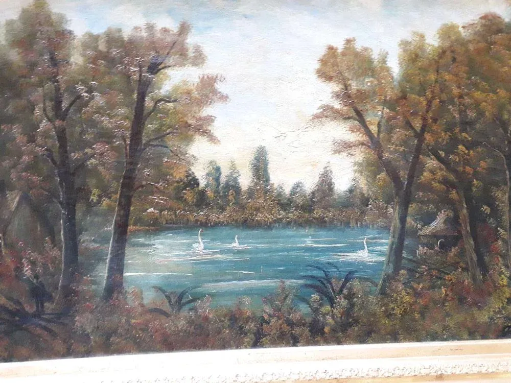 French School Artist, Lake Scene, Late 1800s, Oil on Canvas, Framed